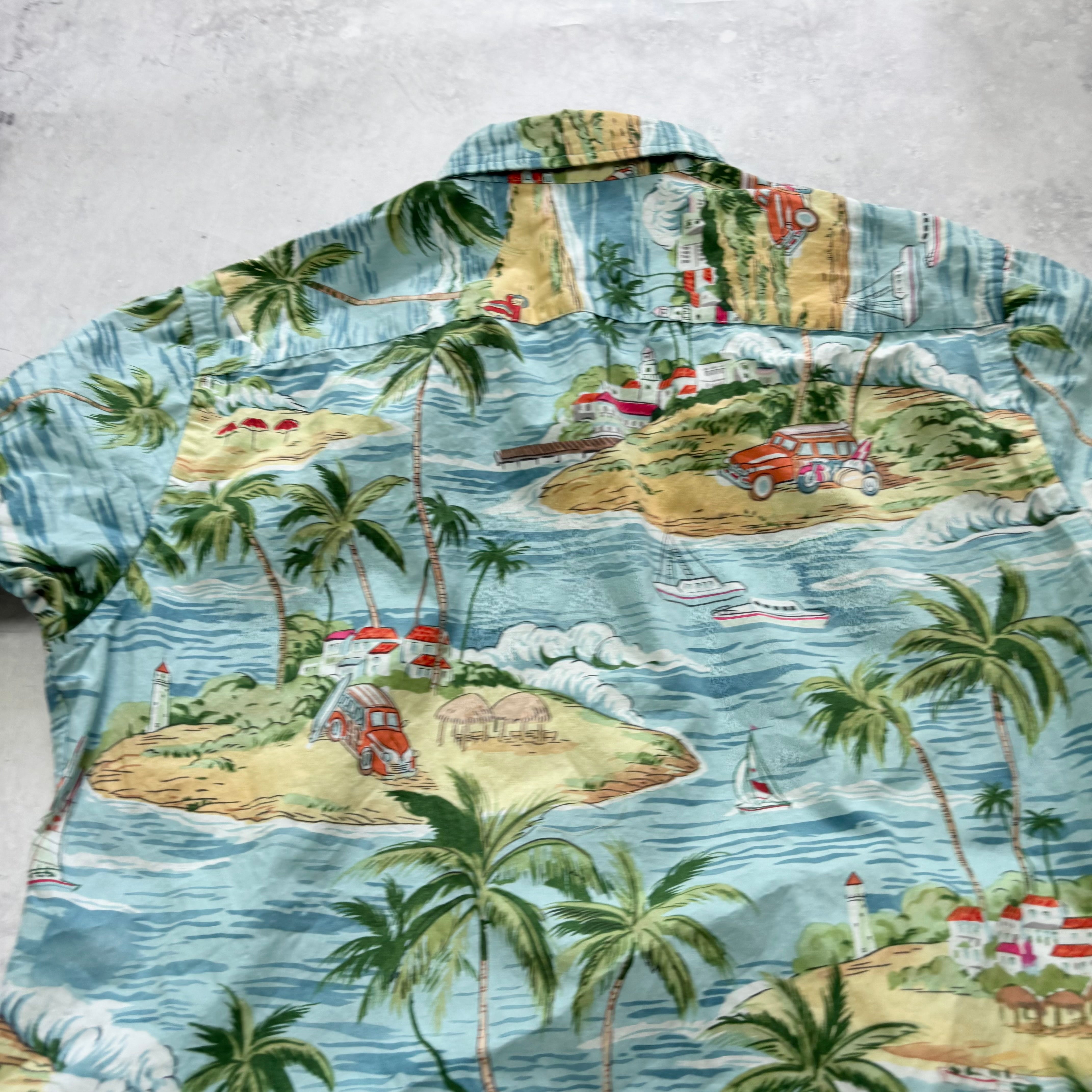 Hawaiian Shirt Mens Medium Blue Floral Aloha Short Sleeve Athletic Fit (E)