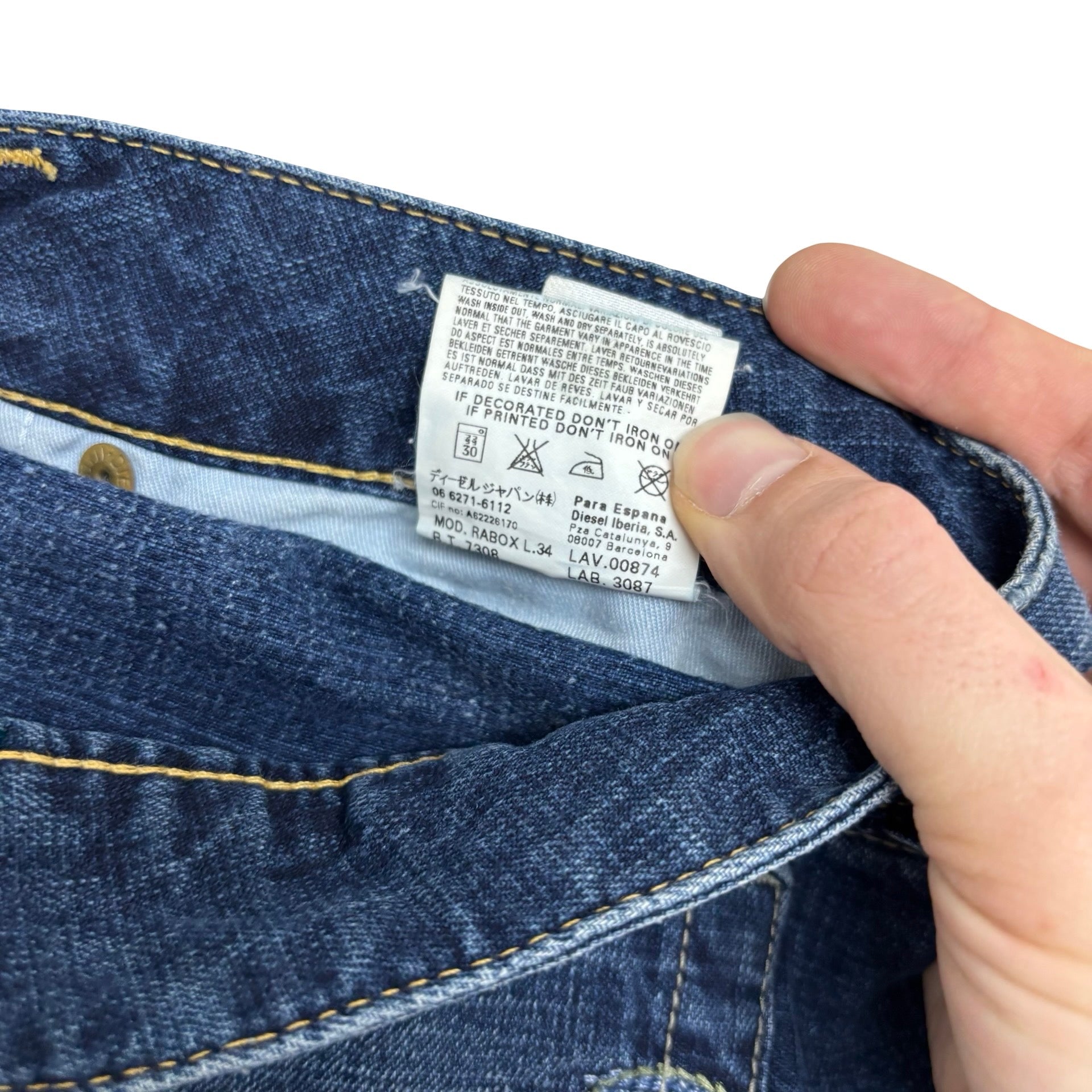 Diesel Rabox Jeans W34 L34 Mens Dark Blue Relaxed Straight Vintage Y2K