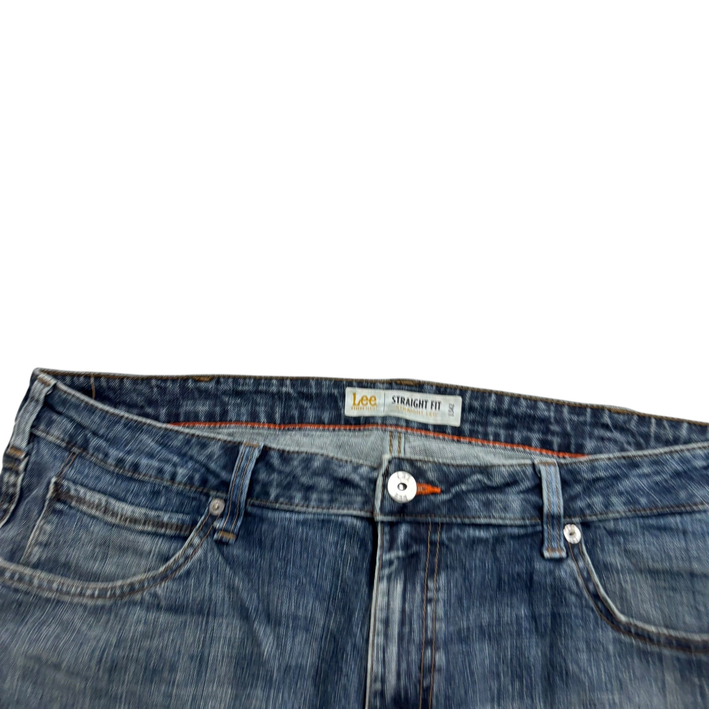 Lee Jeans W42 L29 Mens Mid Blue Regular Straight Fit Stretch Denim