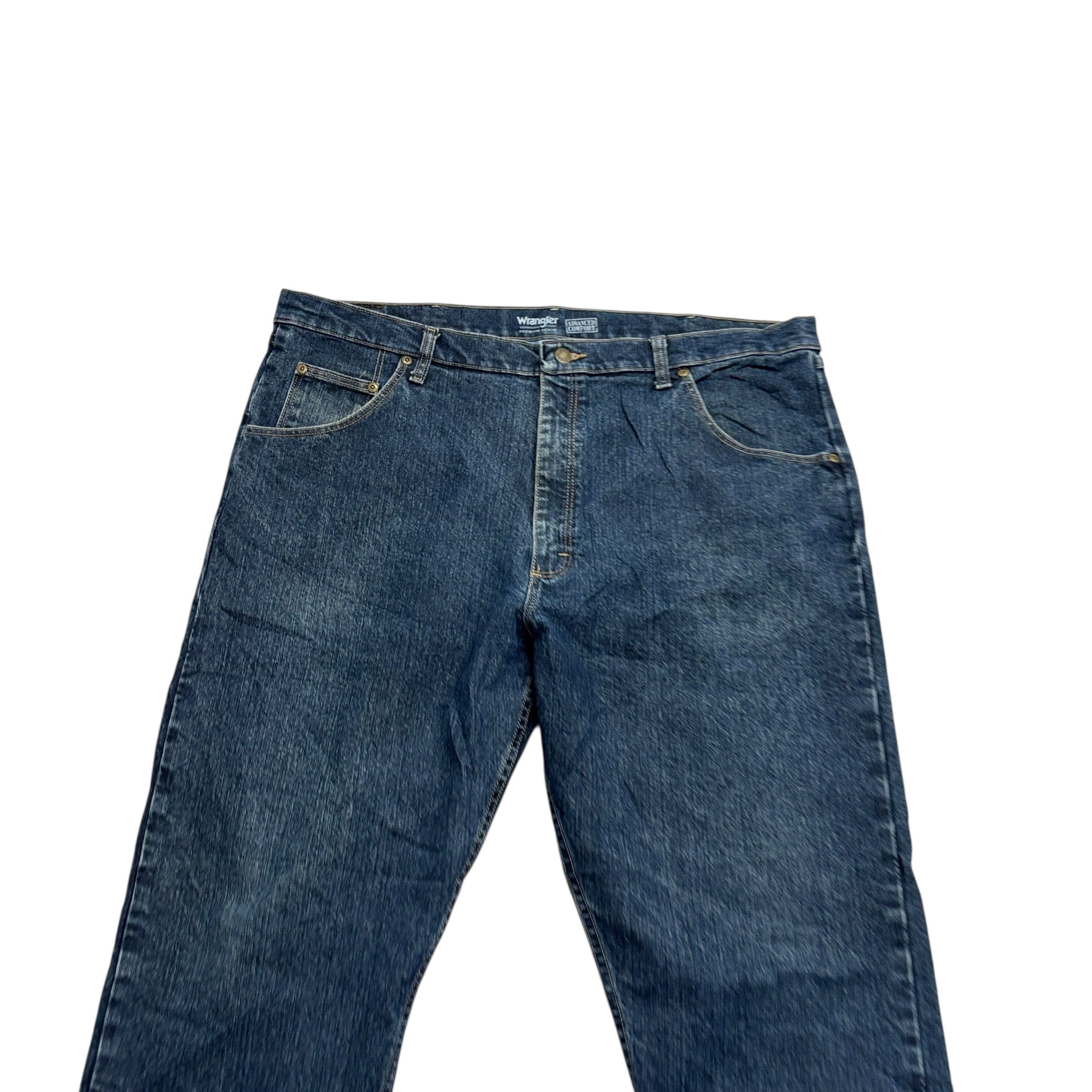 Wrangler Jeans W42 L30 Mens Dark Blue Regular Tapered Fit Stretch Denim (E)