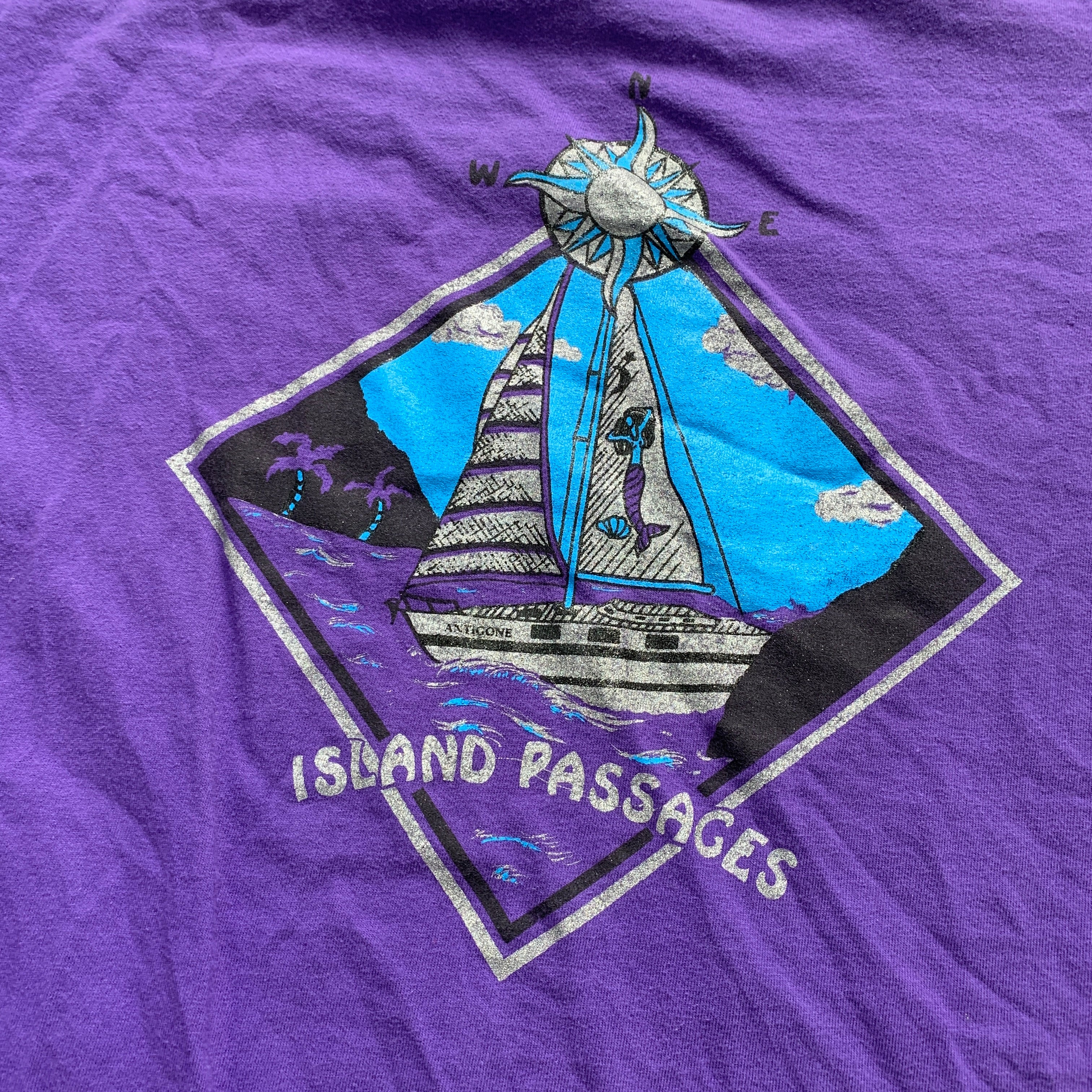 Vintage T Shirt Mens Large Purple Single Stitch Graphic Print 90s USA Sailing