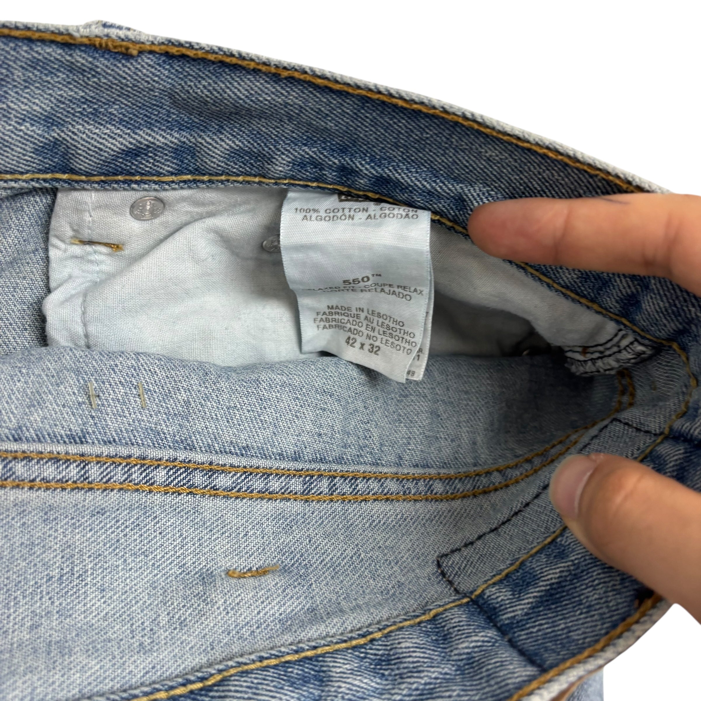 Levis 550 Jeans W42 L32 Mens Light Blue Baggy Relaxed Straight Vintage Denim (F)