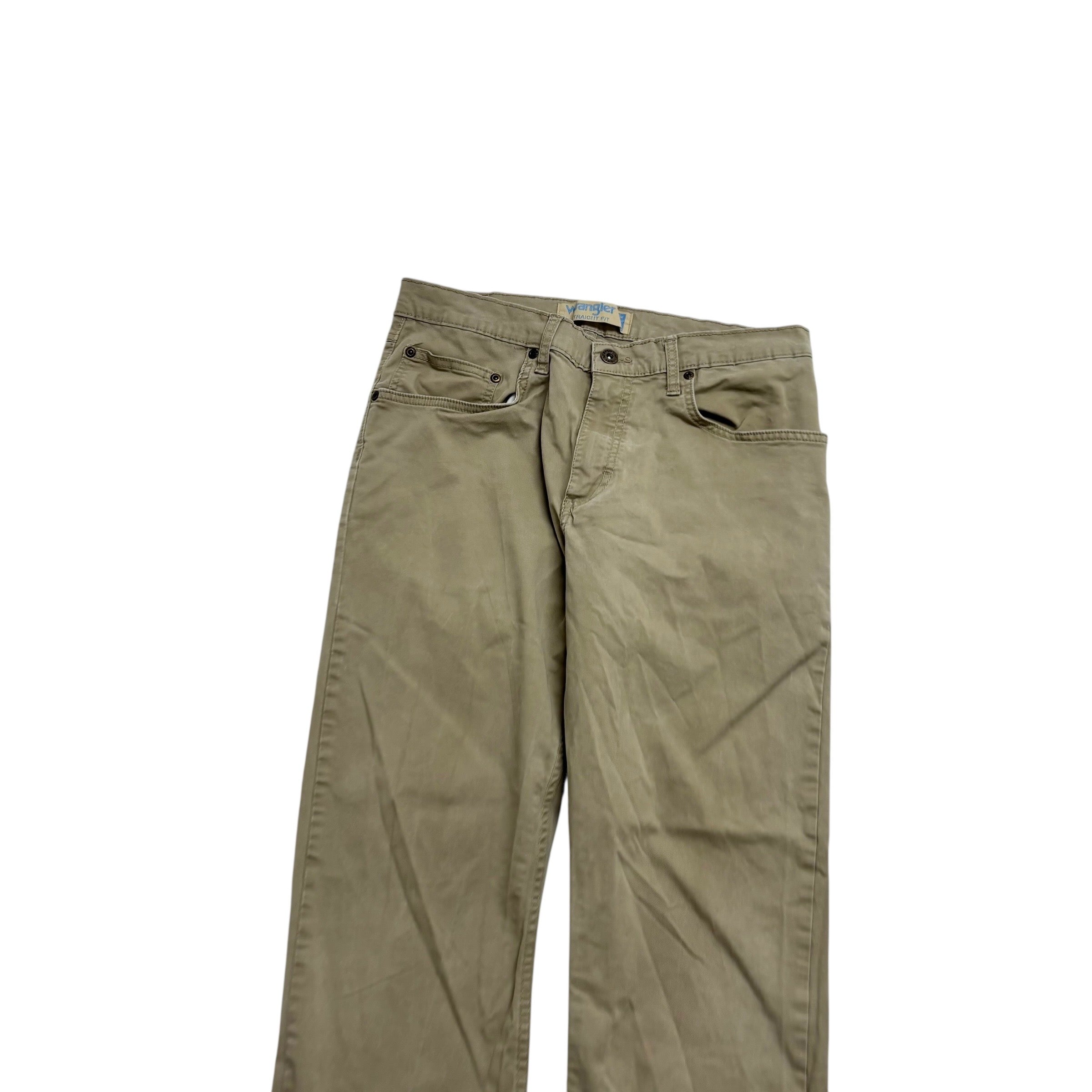 Wrangler Trousers W32 L30 Mens Khaki Regular Straight Fit Stretch Pants