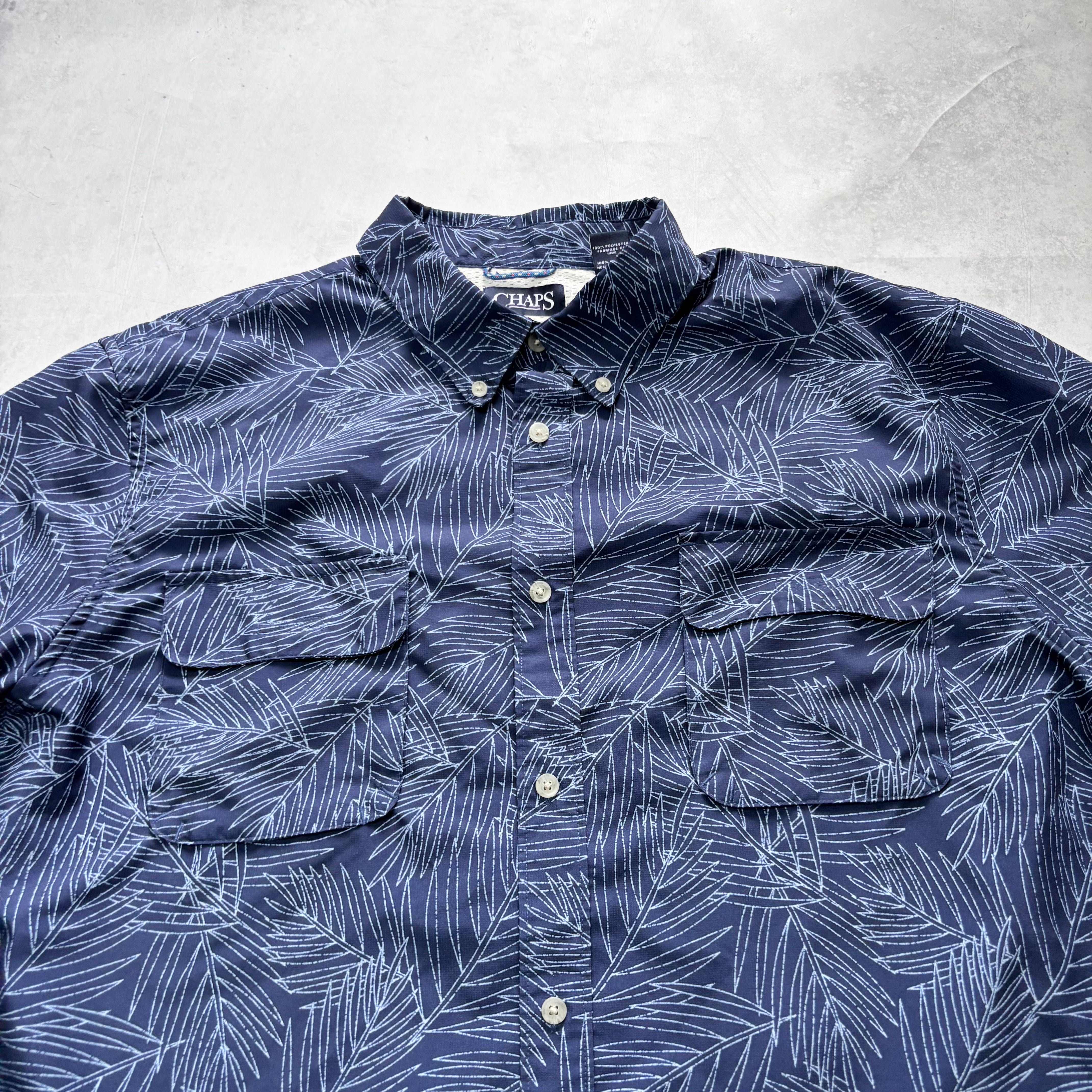 Chaps Shirt Mens XXL Blue Floral Short Sleeve Lightweight Polyester (E)