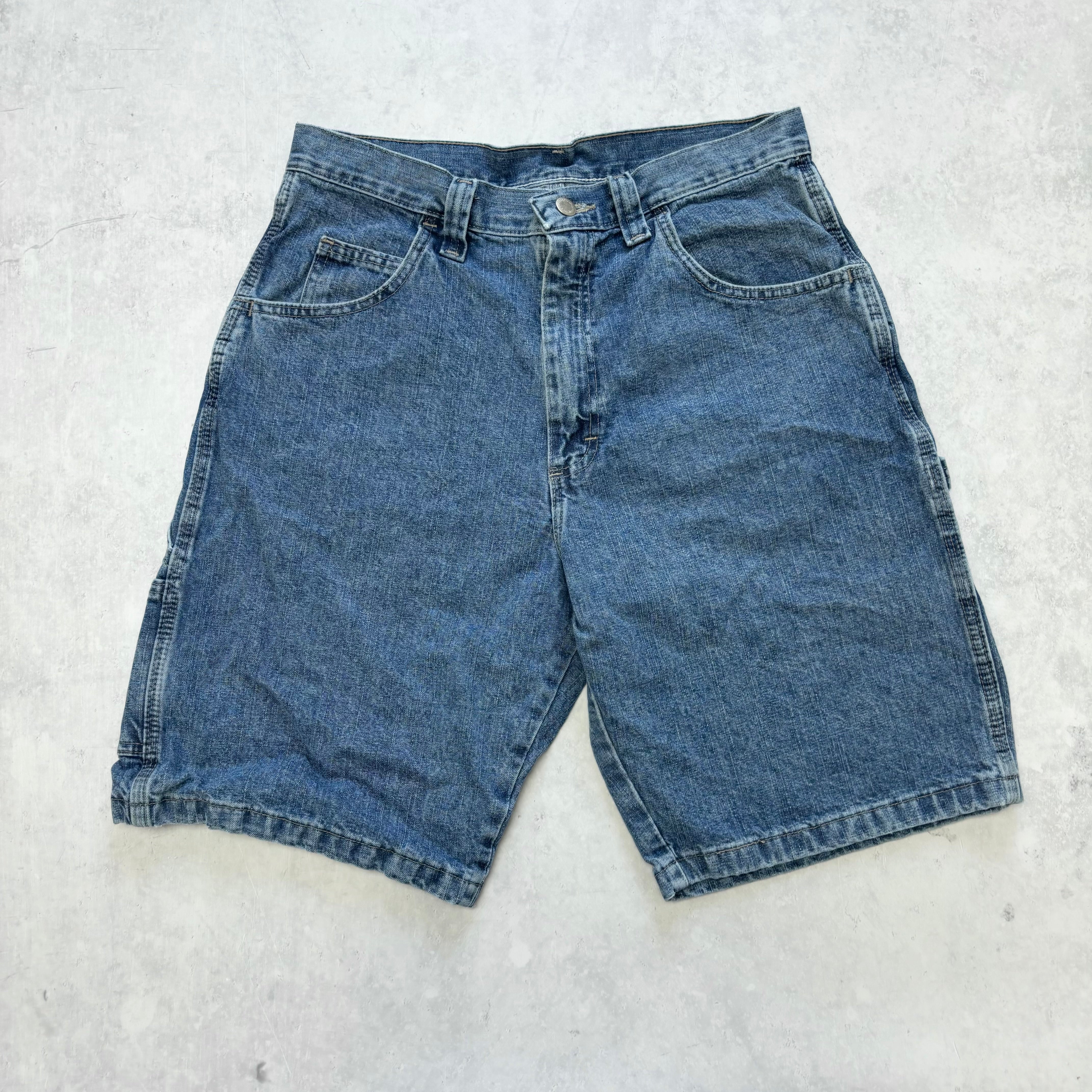 Vintage Wrangler Jorts W30 Mens Denim Shorts Mid Blue Baggy Relaxed Carpenter