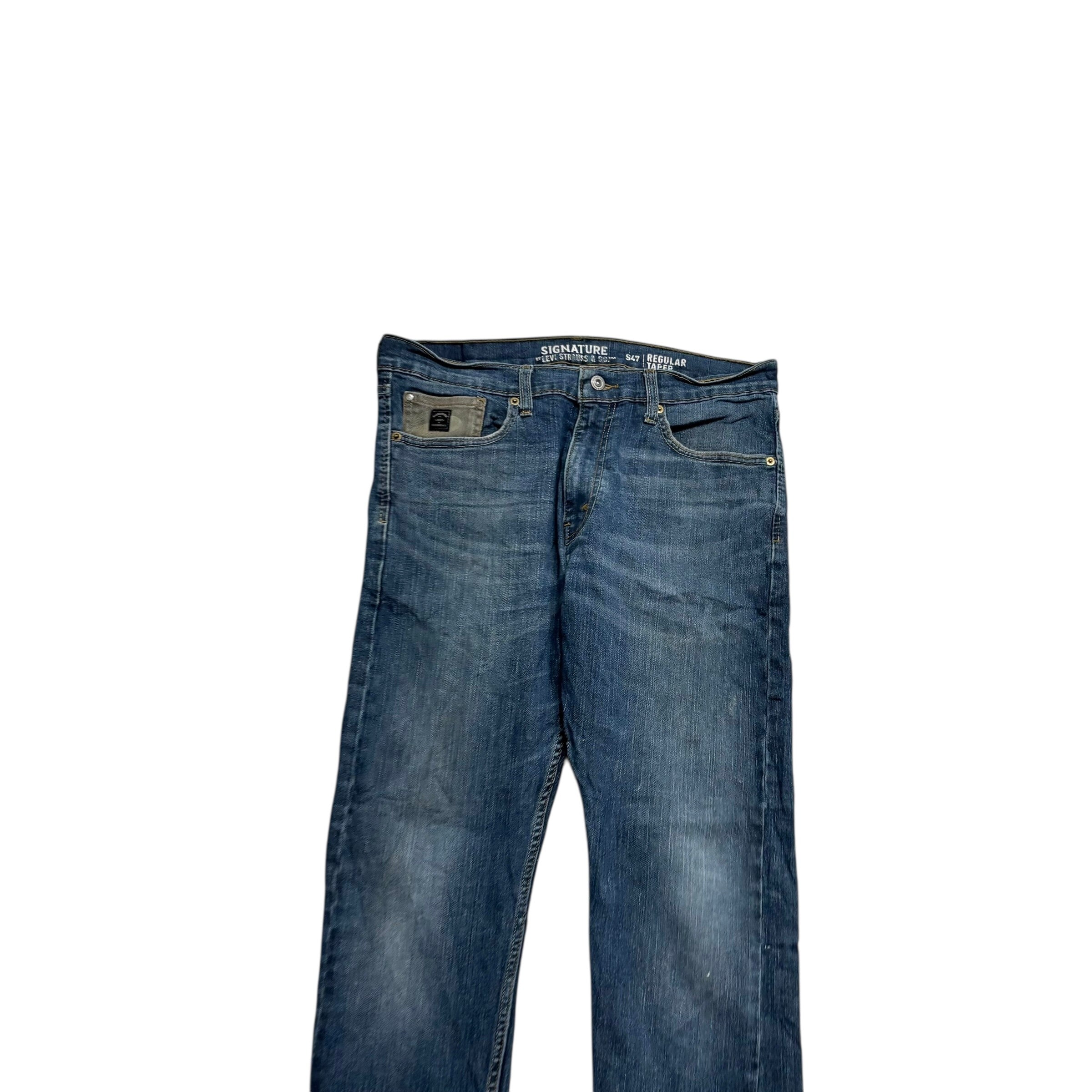 Levis Signature Jeans W33 L29 Mens Mid Blue Regular Tapered Fit Stretch (F)
