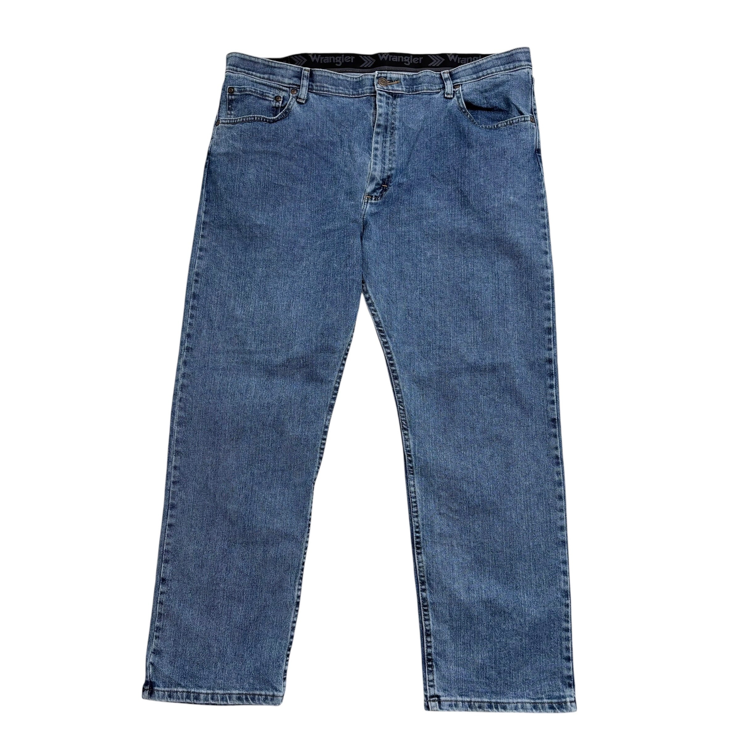 Wrangler Jeans W40 L29 Mens Mid Blue Regular Straight Fit Stretch Denim (E)