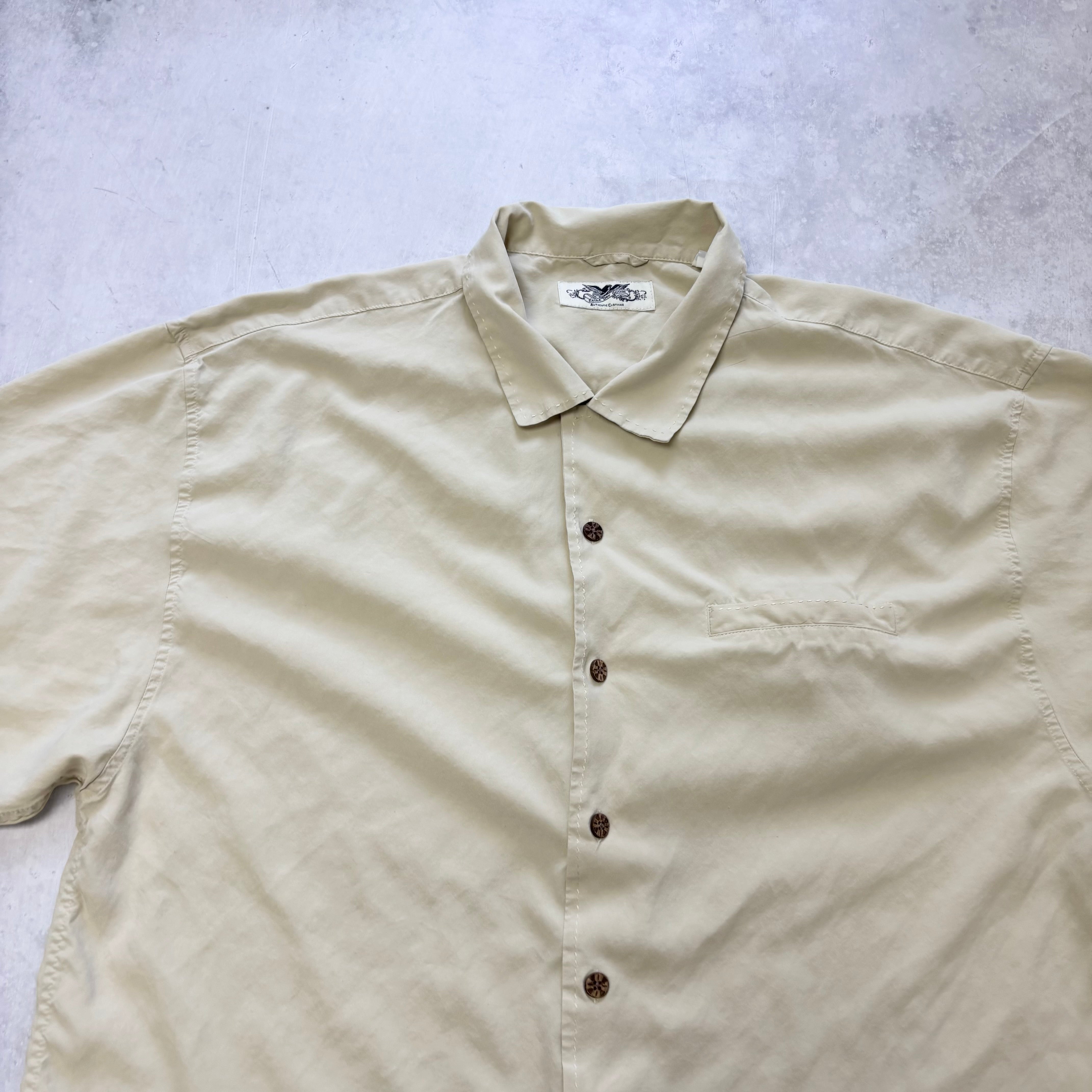 Vintage Shirt Mens XXL Cream Tan Short Sleeve Silk (E)