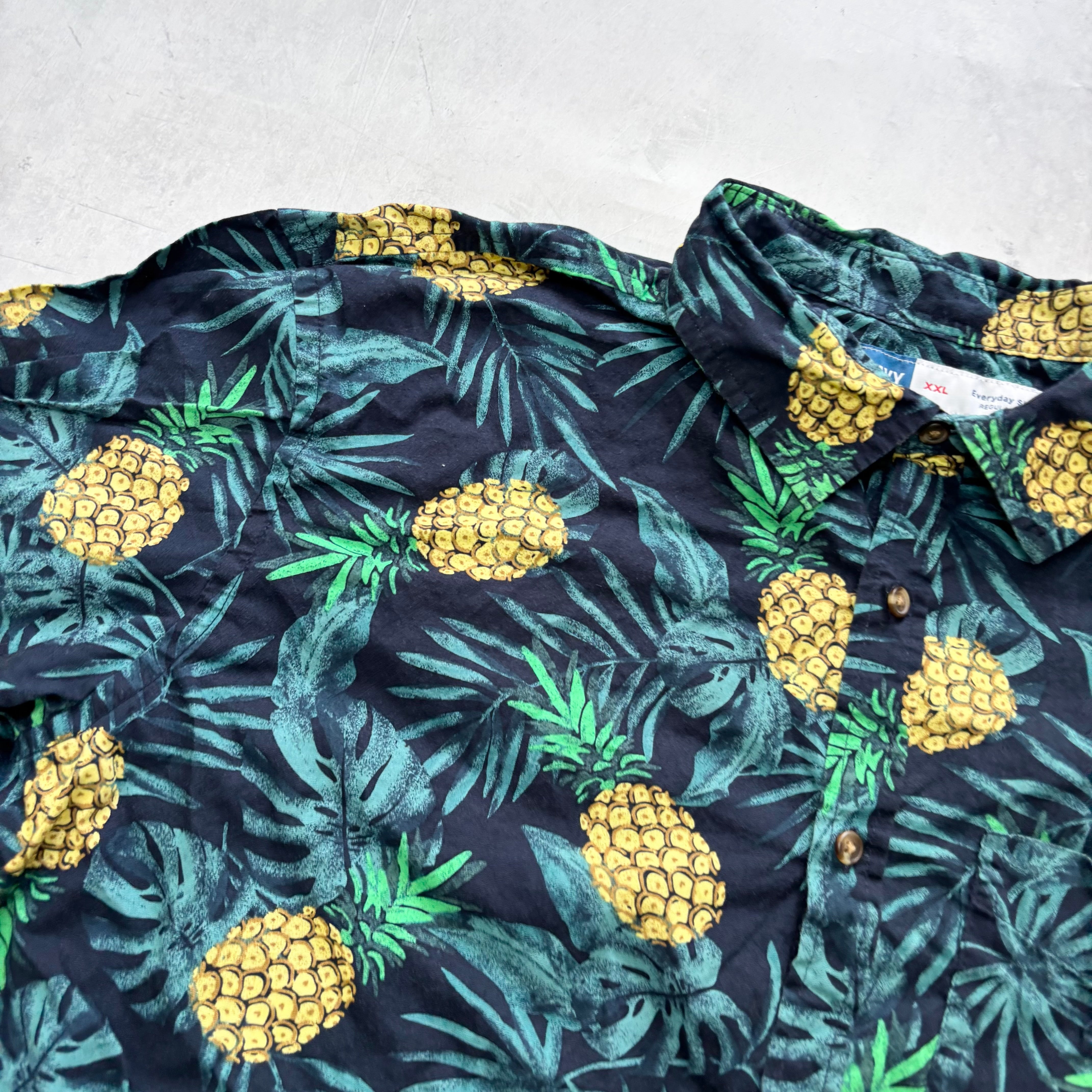 Hawaiian Shirt Mens XXL Navy Short Sleeve Cotton Old Navy Regular Fit (E)