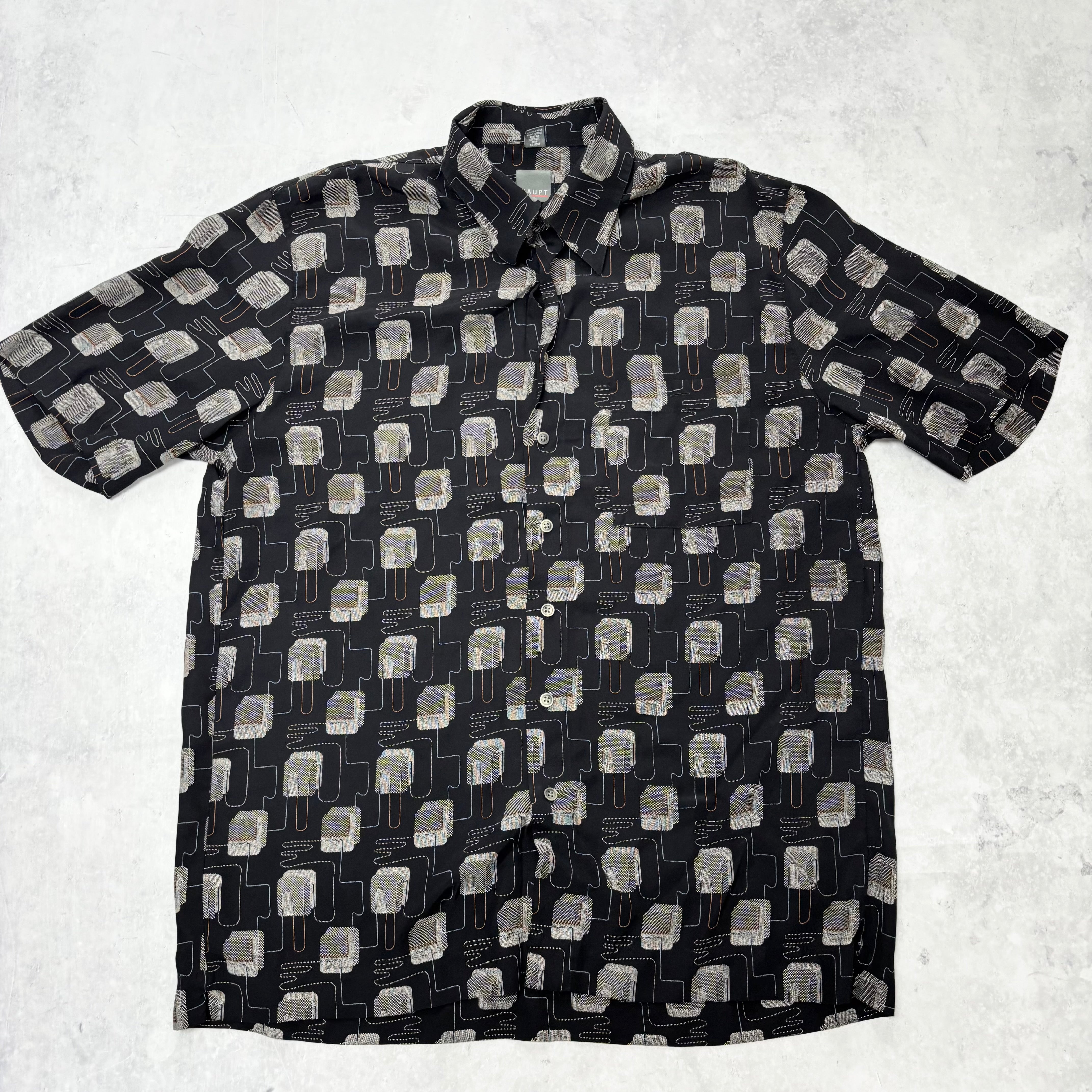 Abstract Funky Shirt Mens Large Black Short Sleeve Viscose (E)