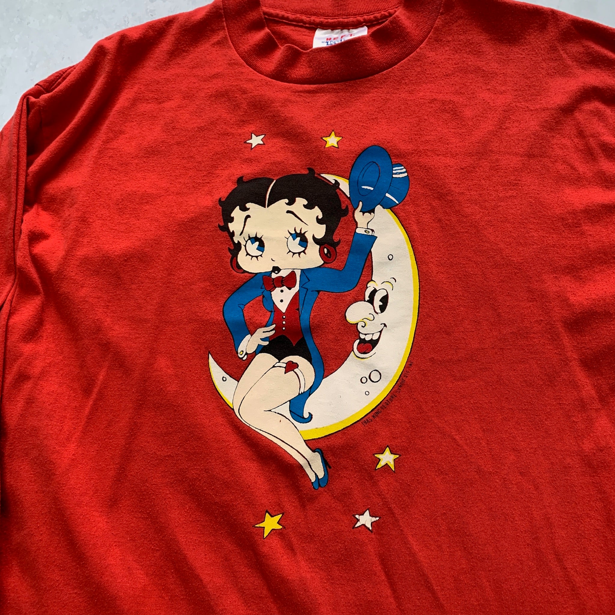 Vintage T Shirt Mens Small Red Single Stitch 80s Betty Boop Long Sleeve Moon