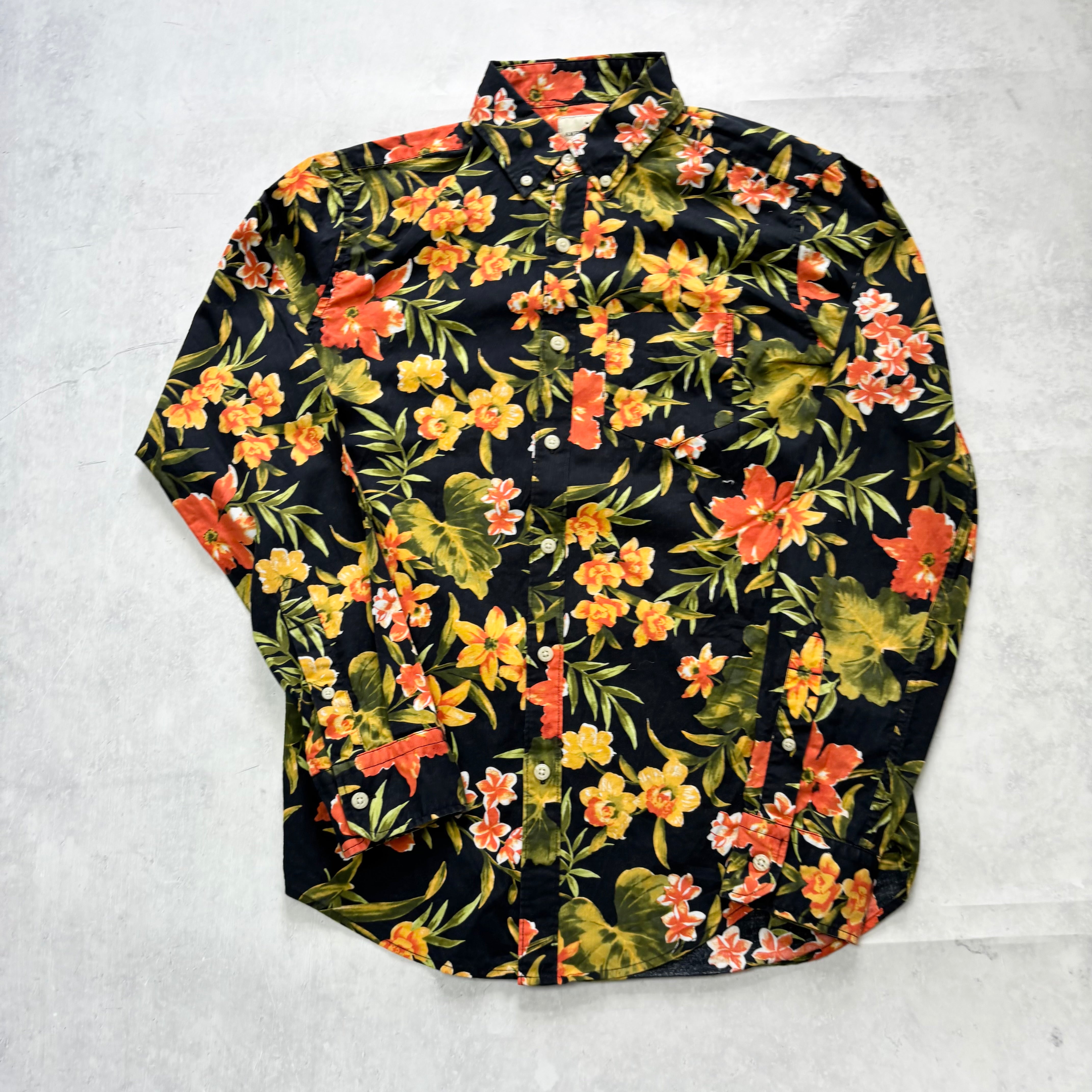 American Eagle Shirt Mens XS Black Floral Aloha Long Sleeve Cotton (E)