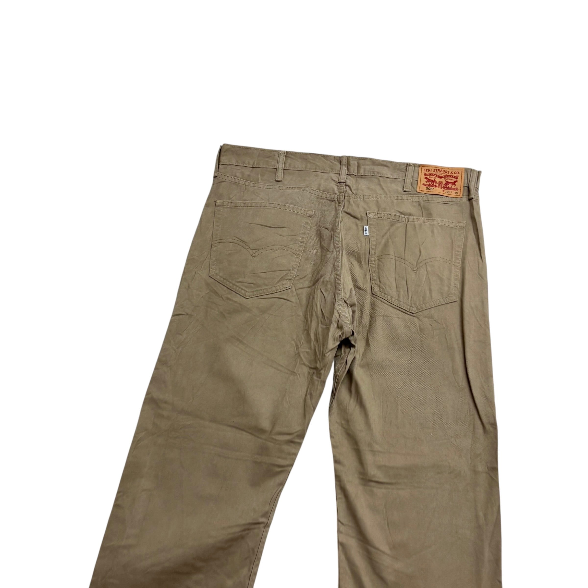 Levis 505 Trousers W38 L30 Mens Beige Regular Straight Fit Cotton Pants (E)
