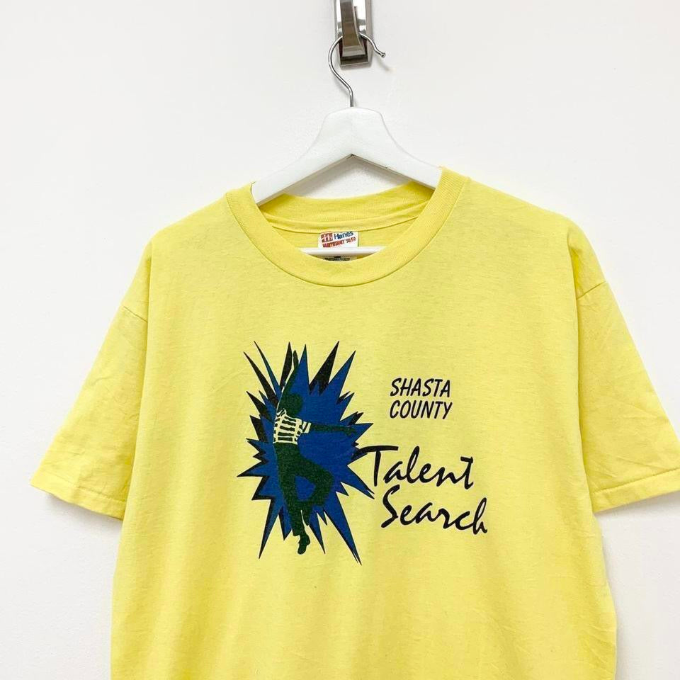 Vintage T Shirt Mens Large Yellow Single Stitch Graphic Print 90s USA