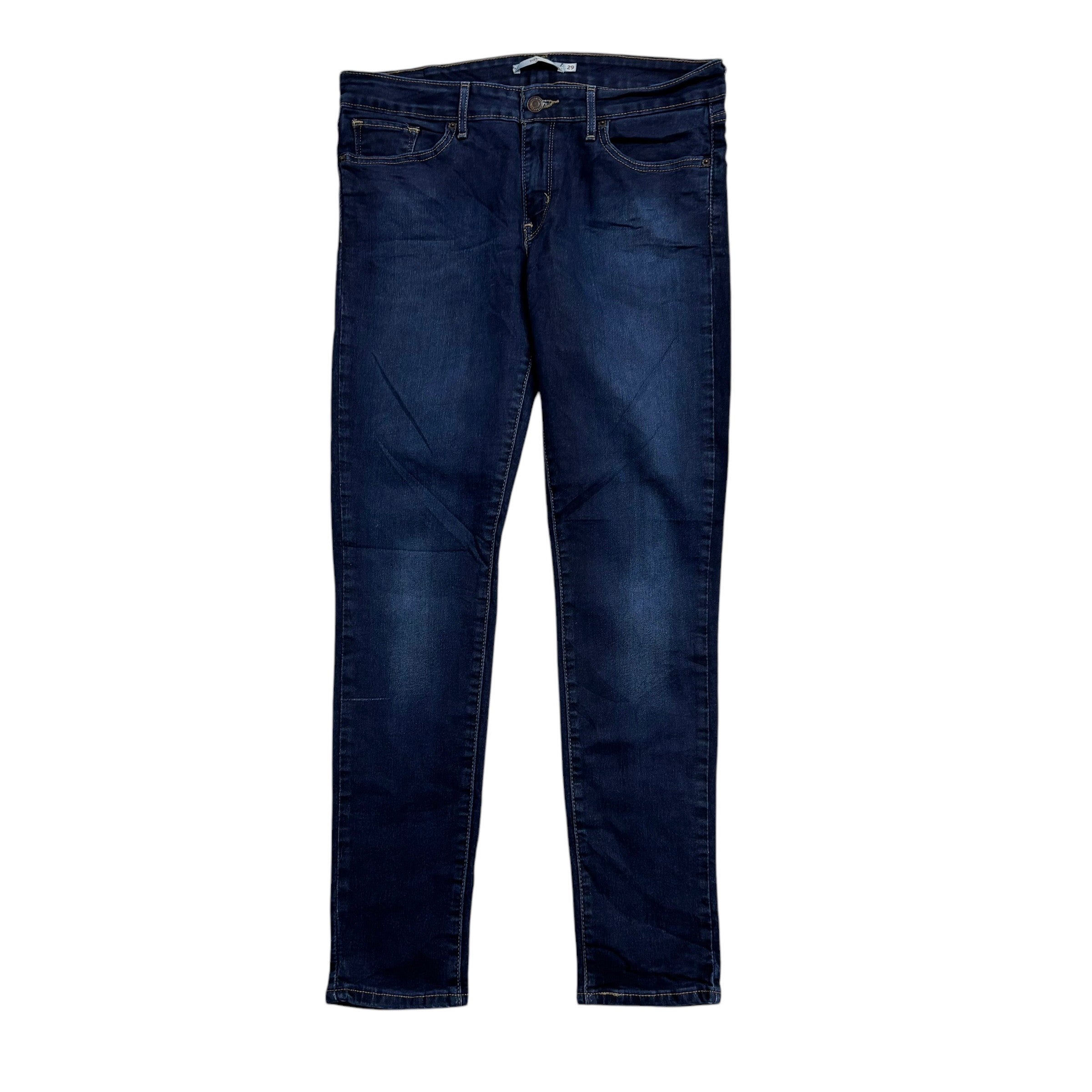 Levis 711 Jeans W29 L28 Womens Skinny Fit Dark Blue Stretch Denim (E)