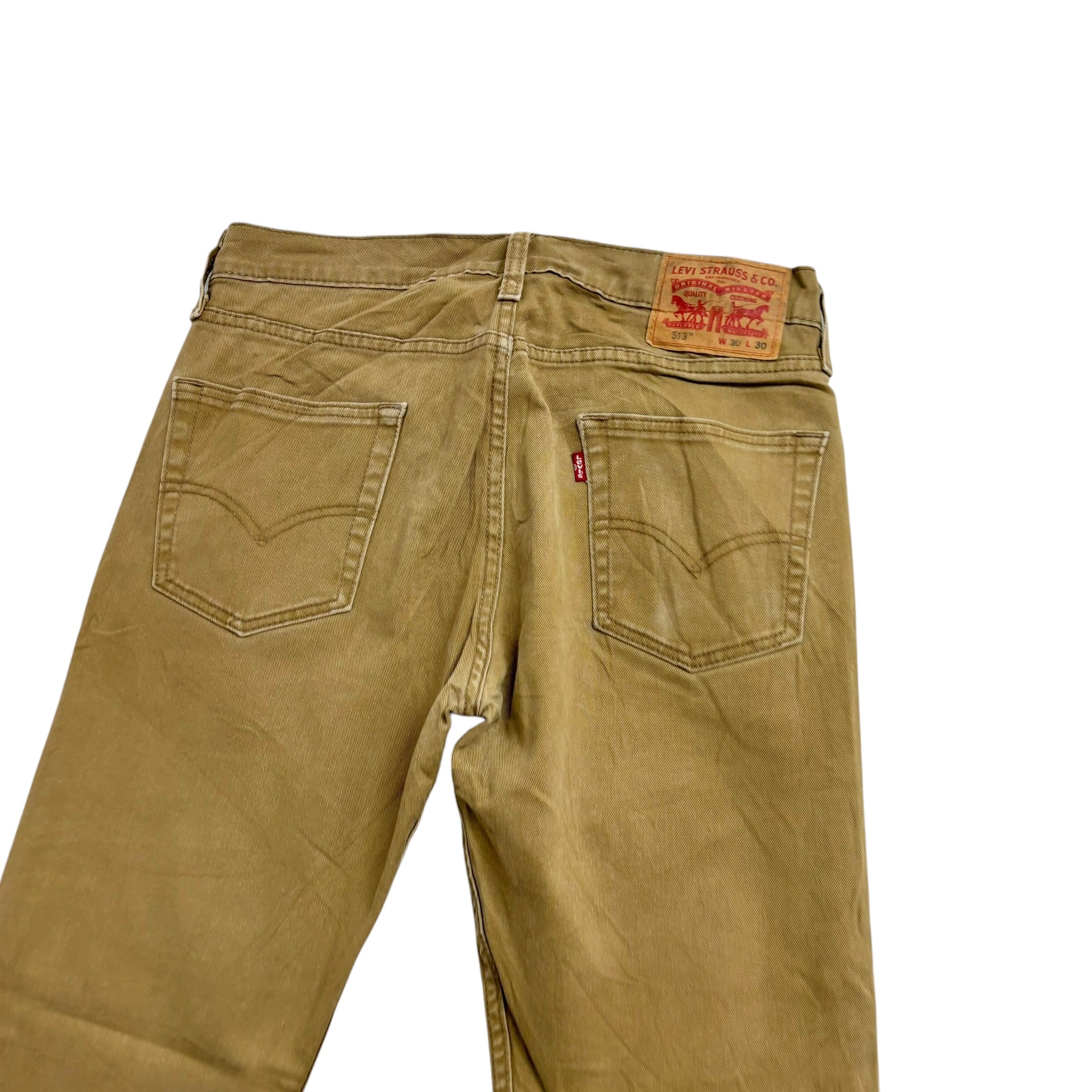 Levis 513 Jeans W30 L30 Mens Golden Brown Slim Straight Fit Stretch Denim