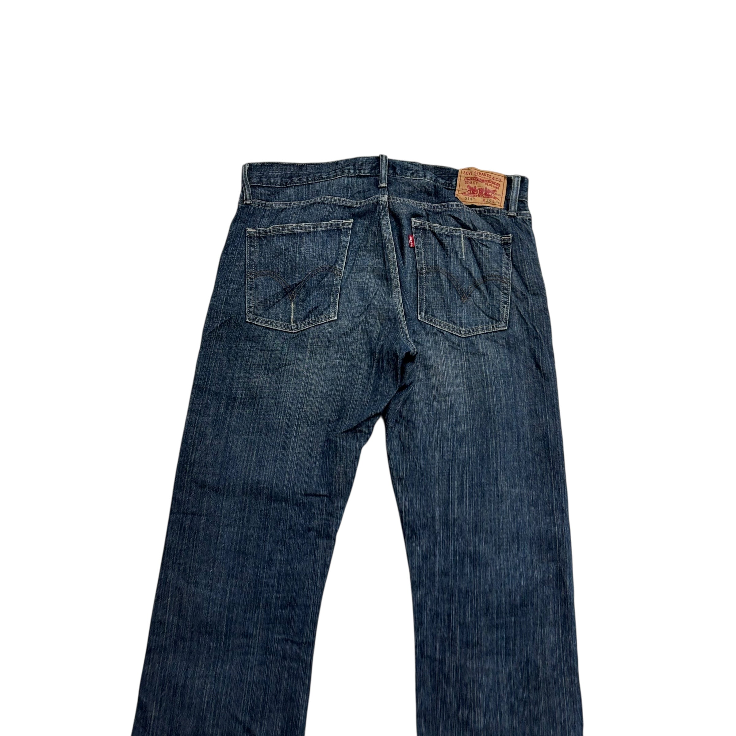 Levis 514 Jeans W36 L34 Mens Dark Blue Regular Straight Fit Vintage Denim (E)