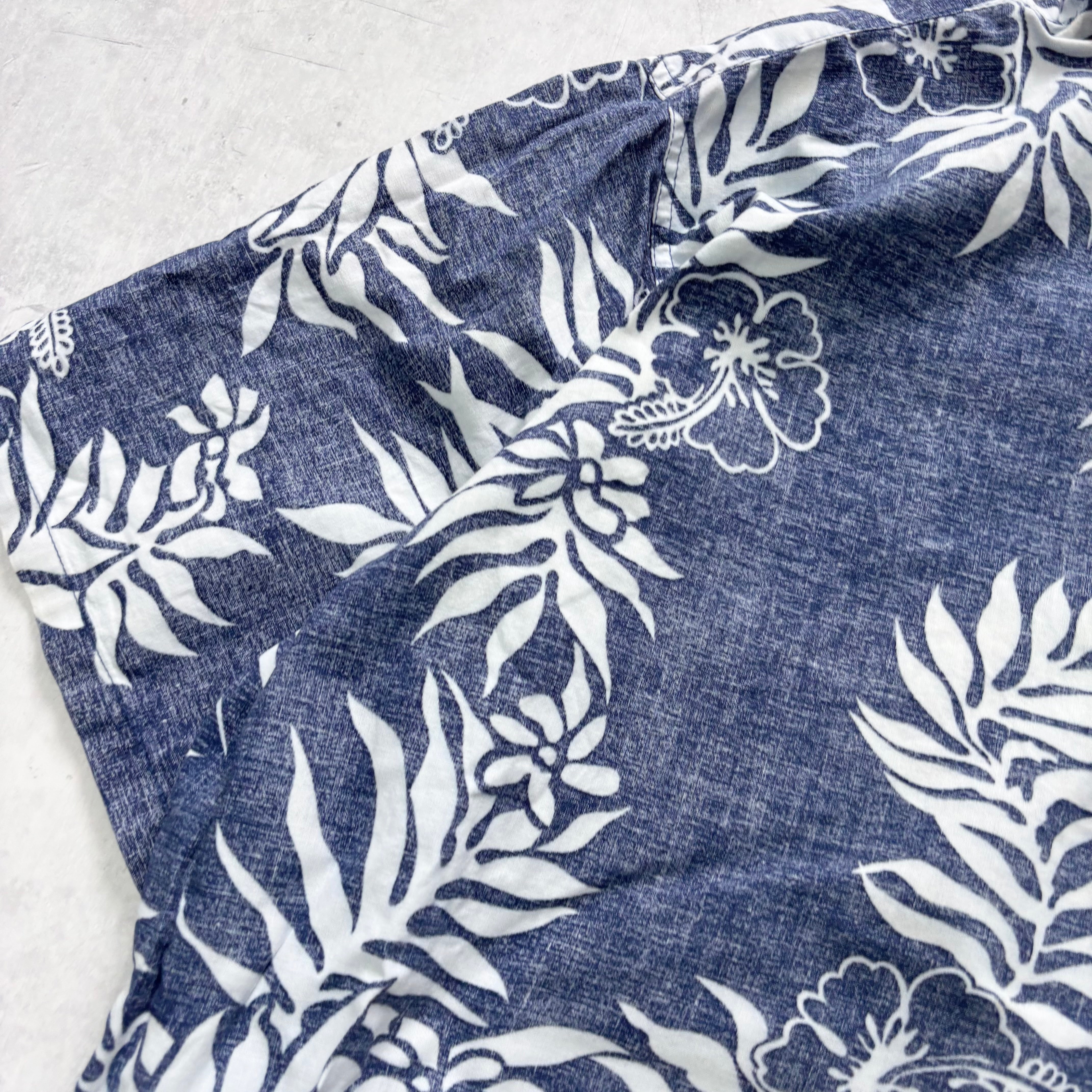 Vintage Hawaiian Shirt Mens XL Blue Floral Aloha Short Sleeve Cotton (E)