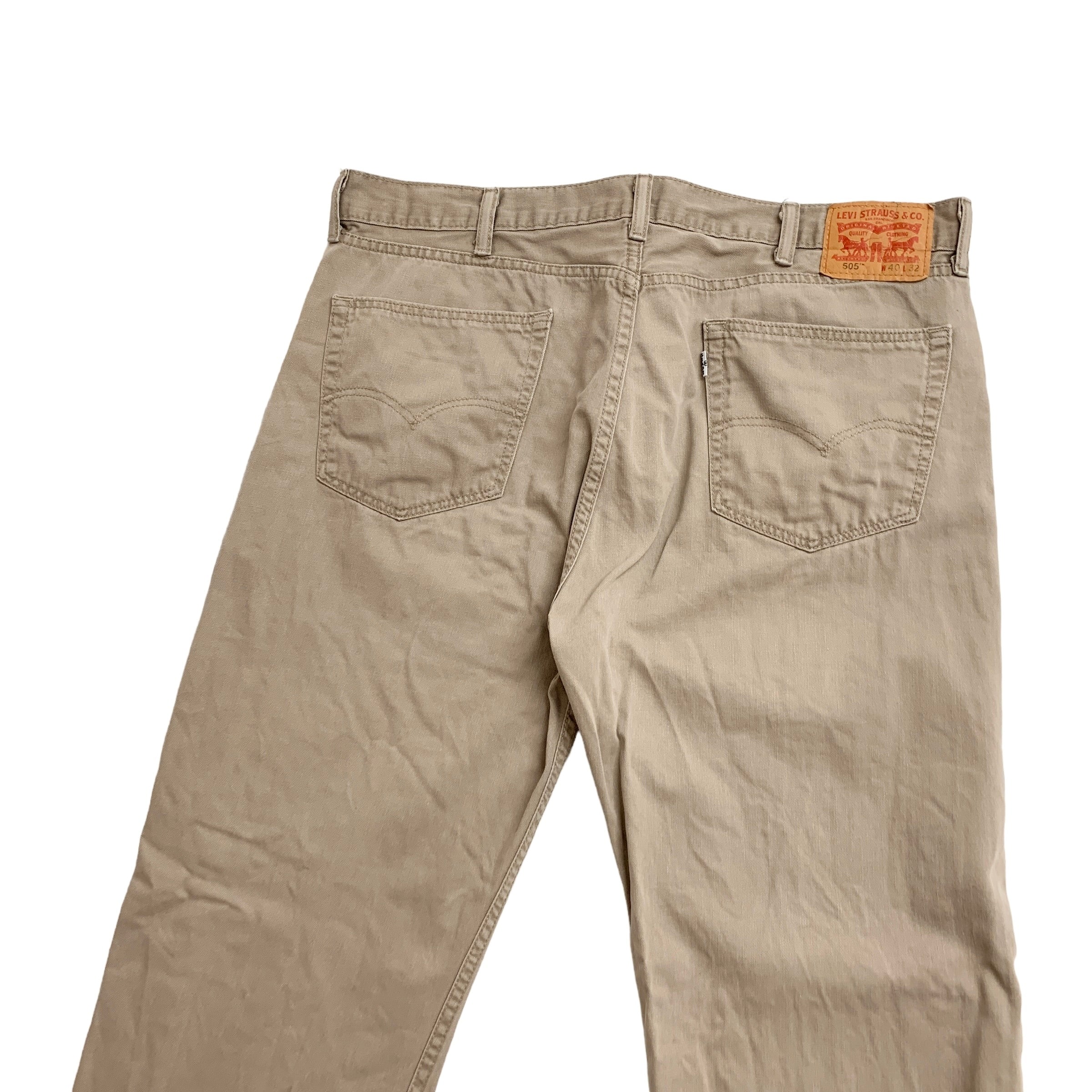 Levis 505 Trousers W40 L32 Mens Beige Stone Regular Straight Fit Cotton Pants