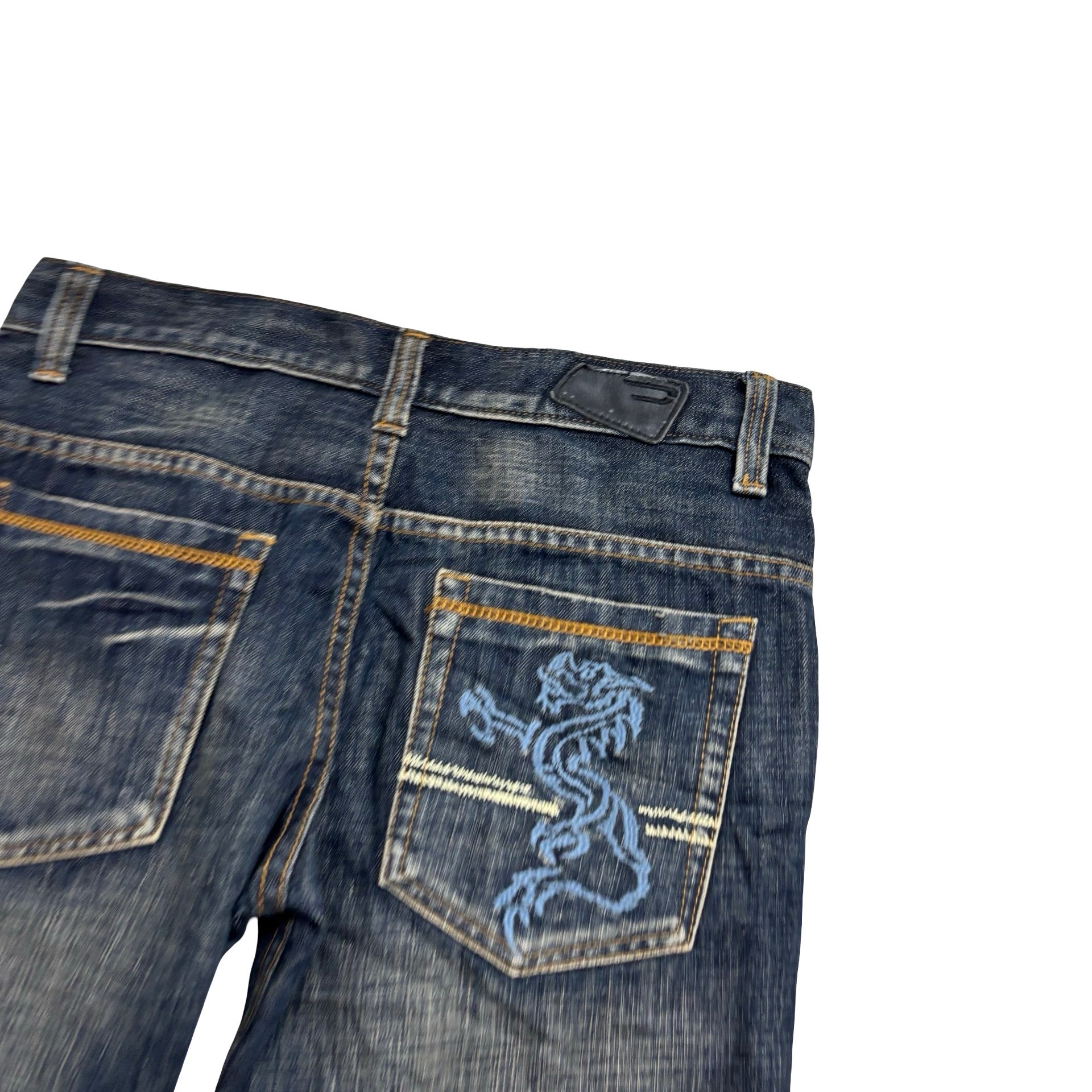 Diesel Jeans W32 L36 Mens Dark Blue Flare Bootcut Fit Vintage Y2K (E)