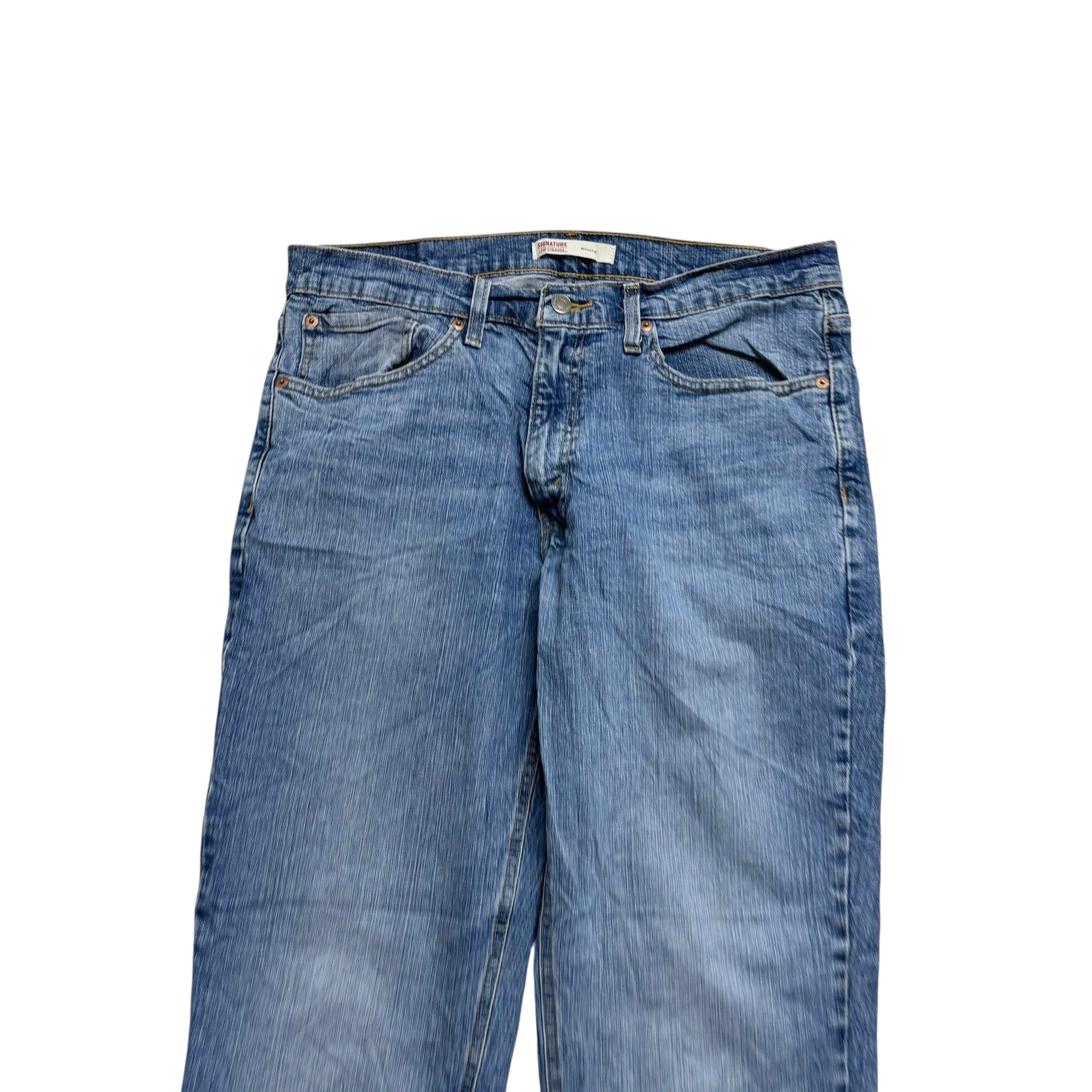 Levis Signature Jeans W34 L29 Mens Mid Blue Athletic Tapered Stretch Denim (E)