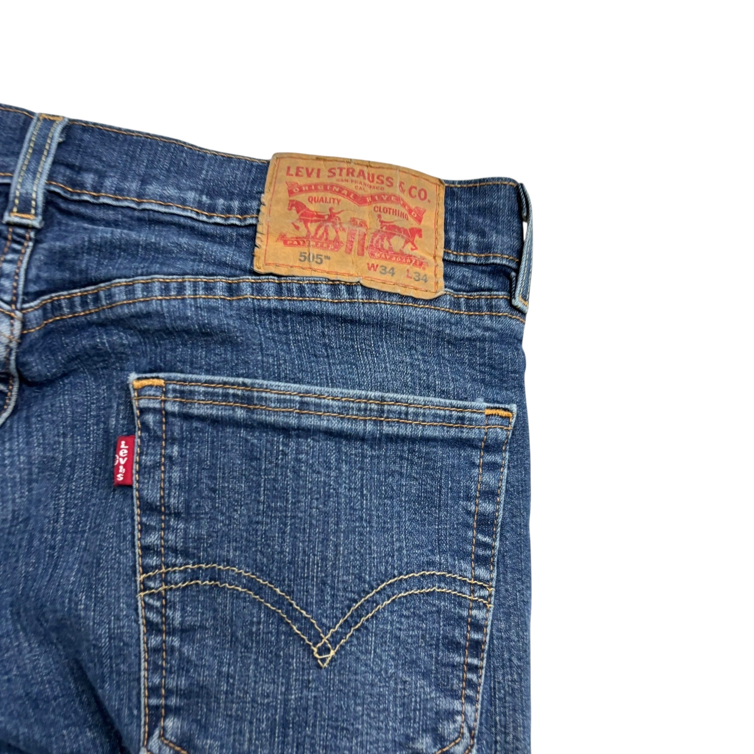 Levis 505 Jeans W33 L34 Mens Mid Blue Regular Straight Fit Stretch Denim (F)