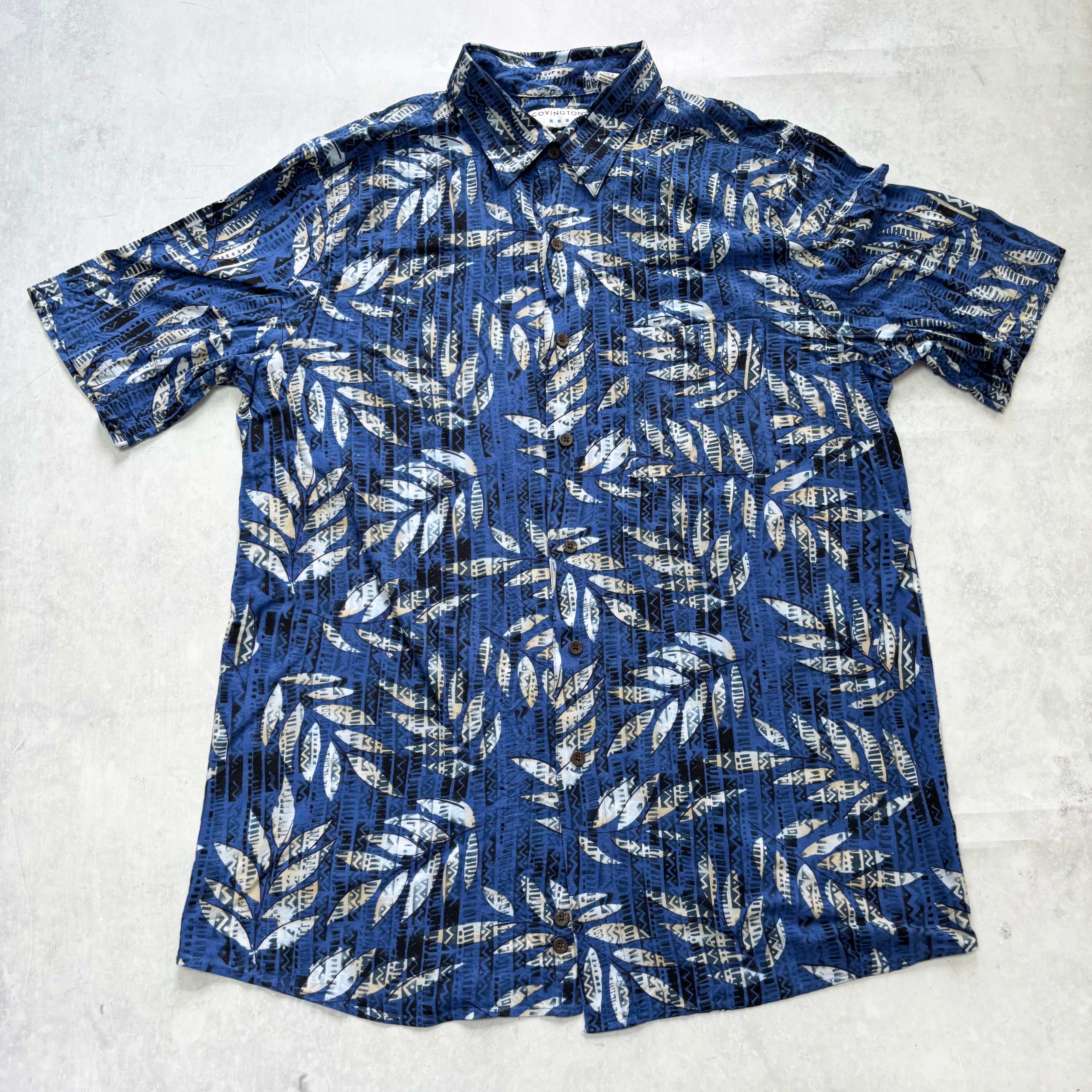 Vintage Hawaiian Shirt Mens Large Blue Floral Aloha Short Sleeve Rayon (E)