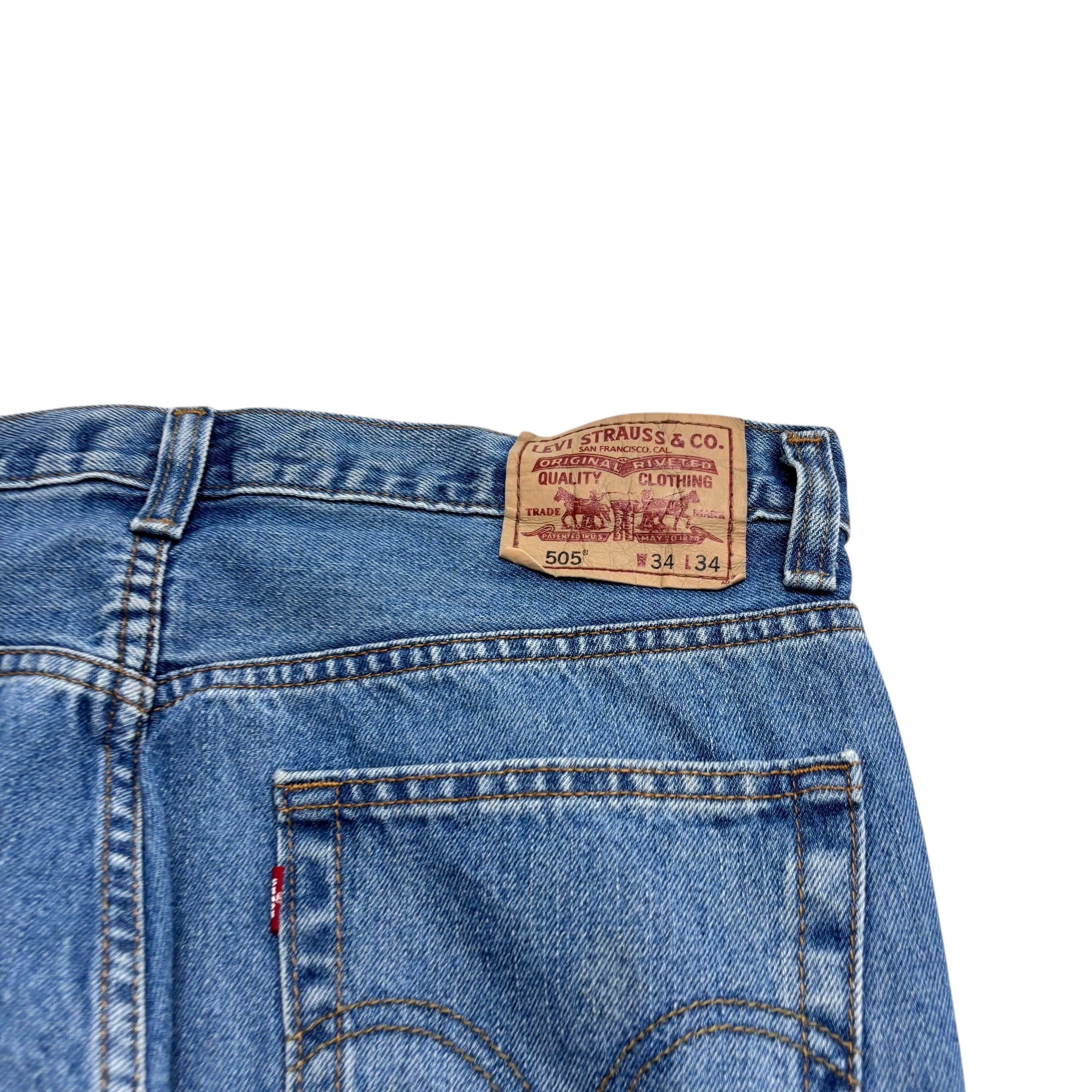 Levis 505 Jeans W34 L34 Mens Mid Blue Regular Straight Fit Vintage Denim (F)