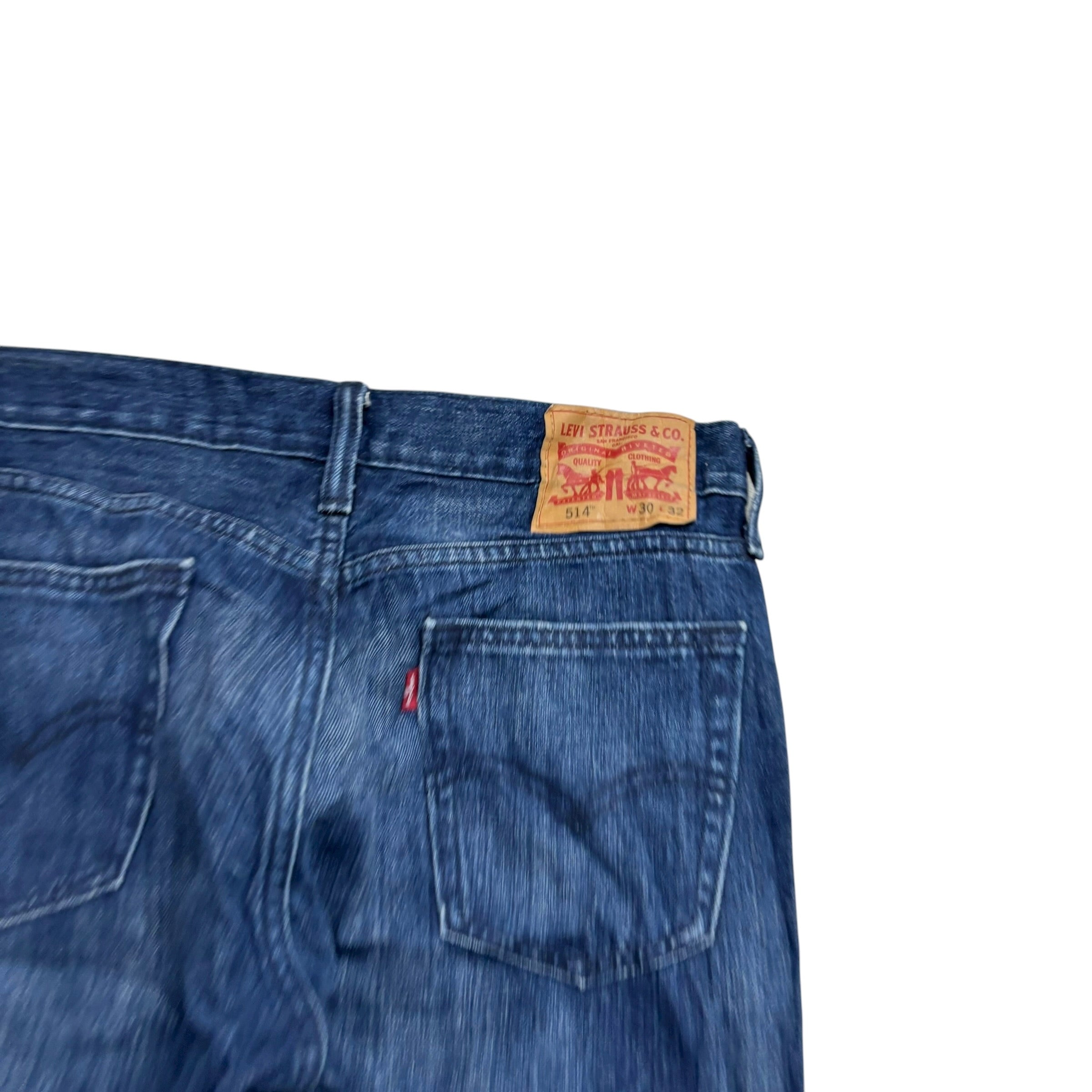 Levis 514 Jeans W30 L32 Mens Navy Blue Regular Straight Fit Distressed Denim