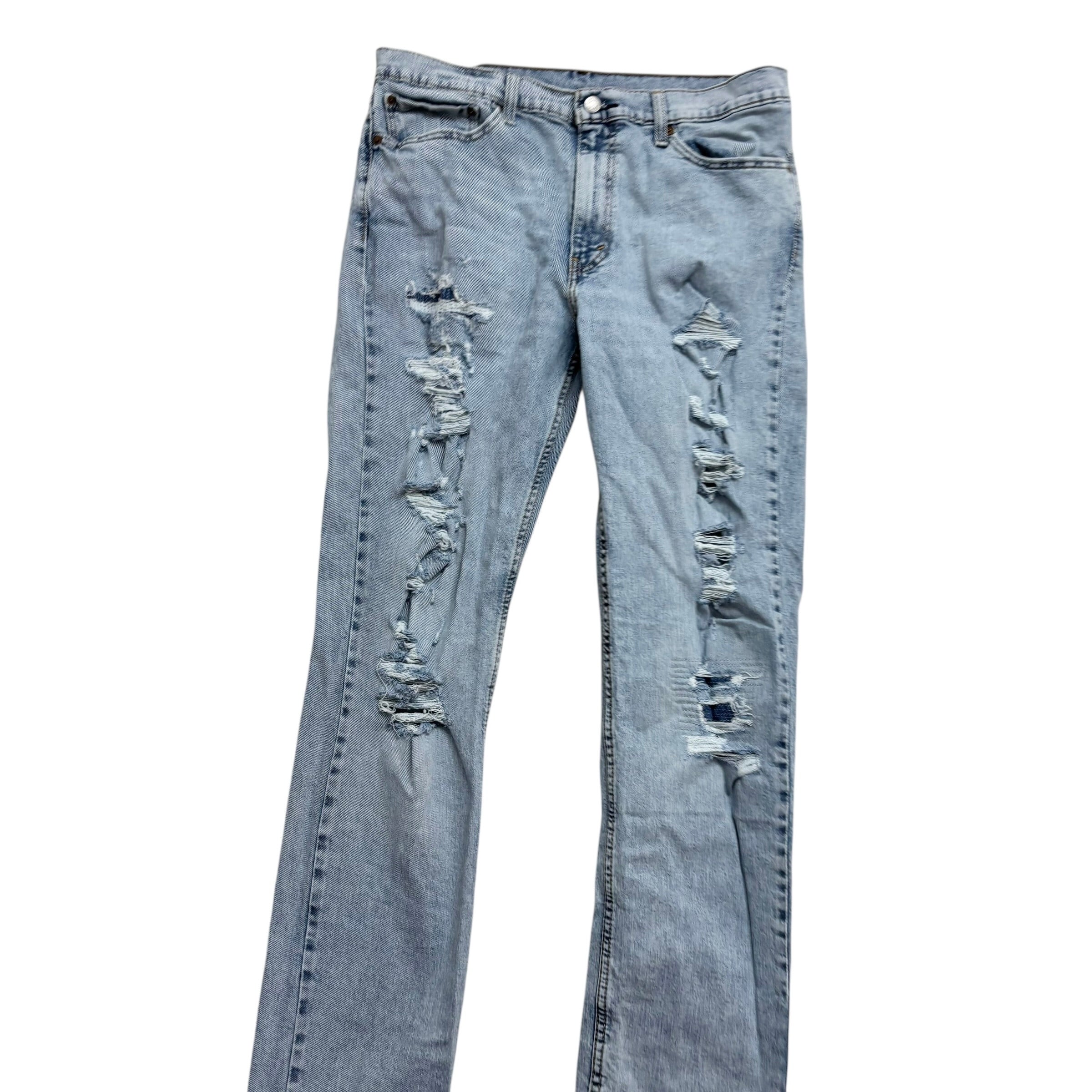 Levis 511 Jeans W34 L34 Mens Light Blue Slim Fit Distressed Stretch Denim