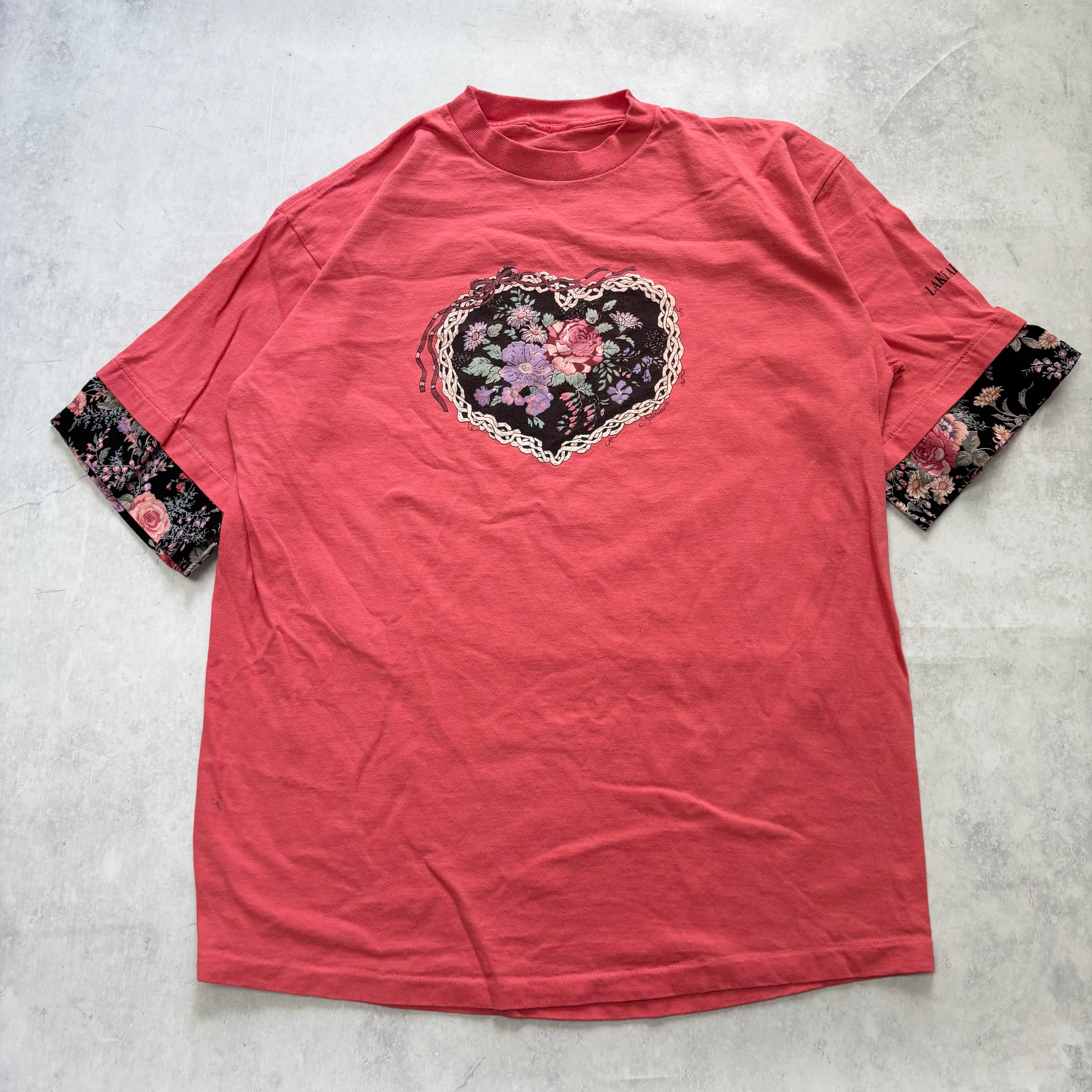 Vintage T Shirt Mens Medium Pink Single Stitch Graphic Print 90s Flowers