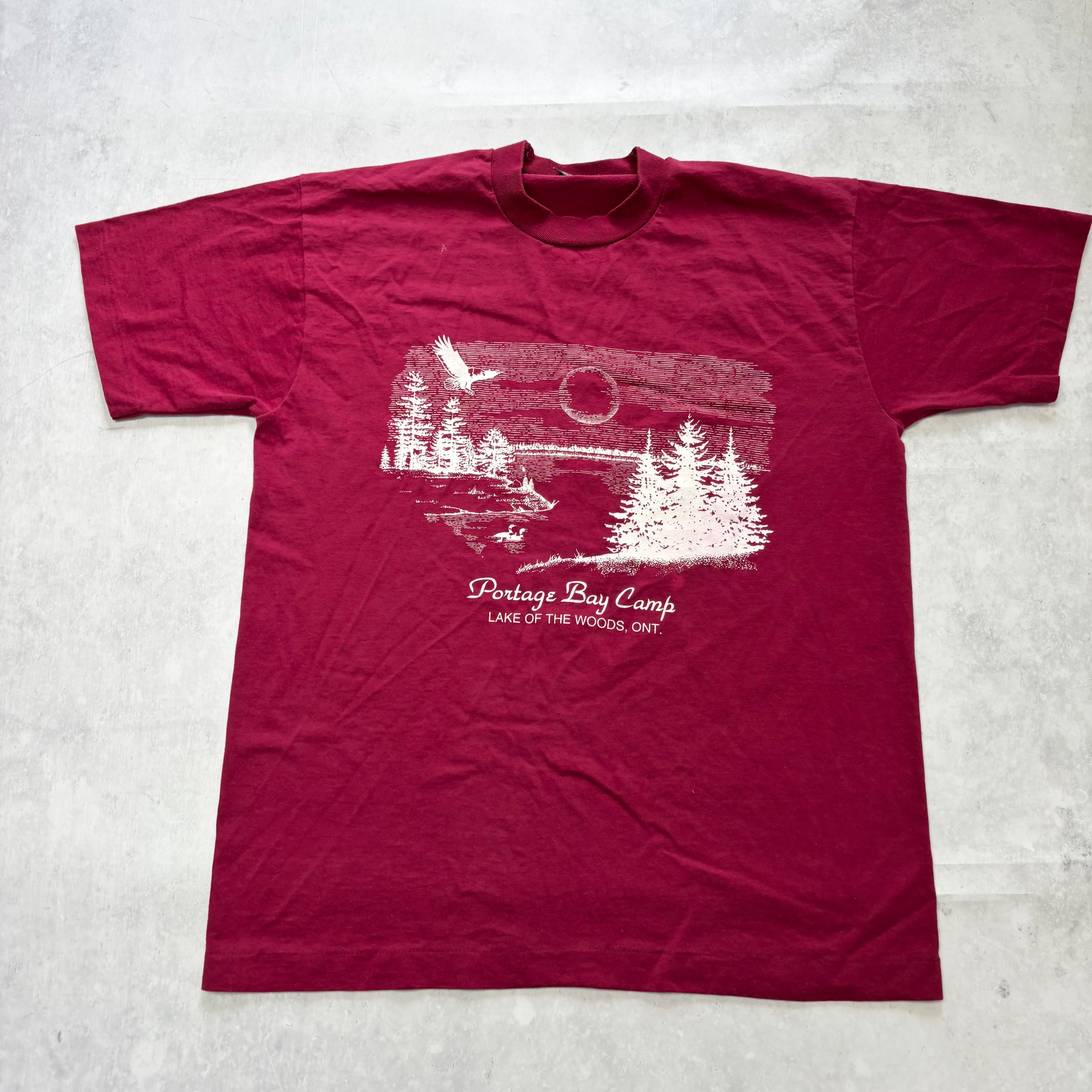 Vintage T Shirt Mens Large Burgundy Single Stitch Graphic Print 90s USA Nature