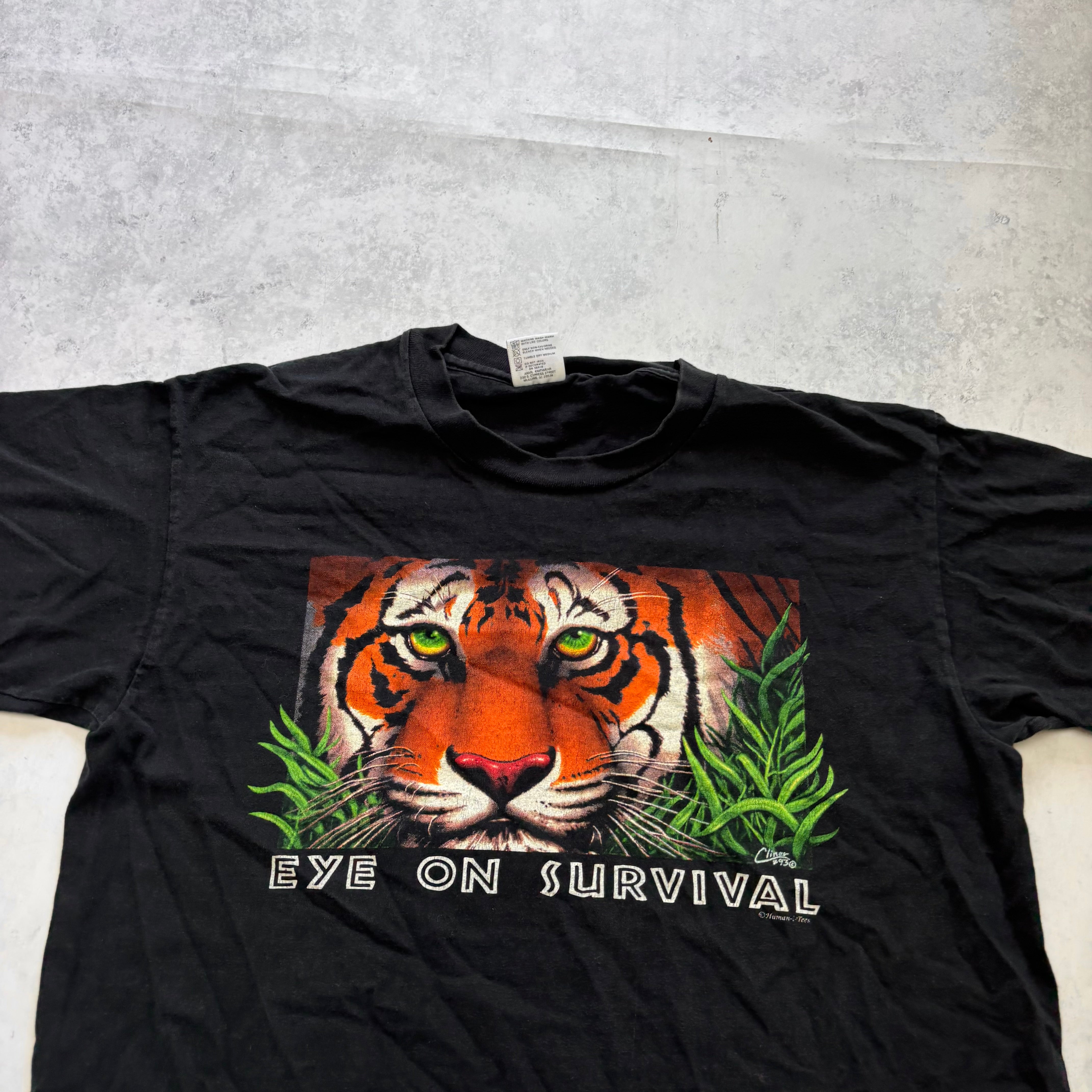 Vintage T Shirt Mens Medium Black Single Stitch Graphic Print 90s Boxy Fit (E)