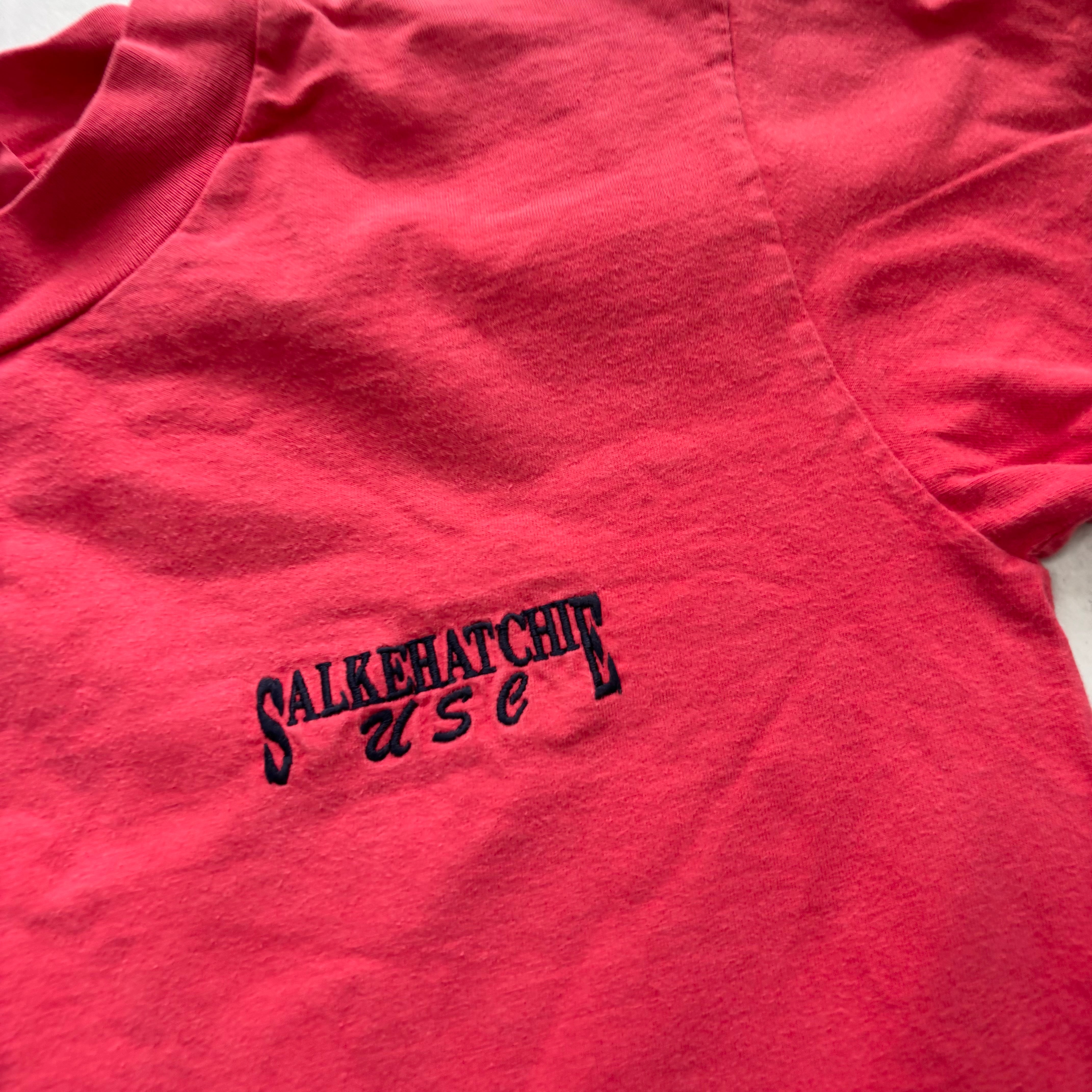 Vintage T Shirt Mens Small Pink Single Stitch Graphic Print 90s College (E)