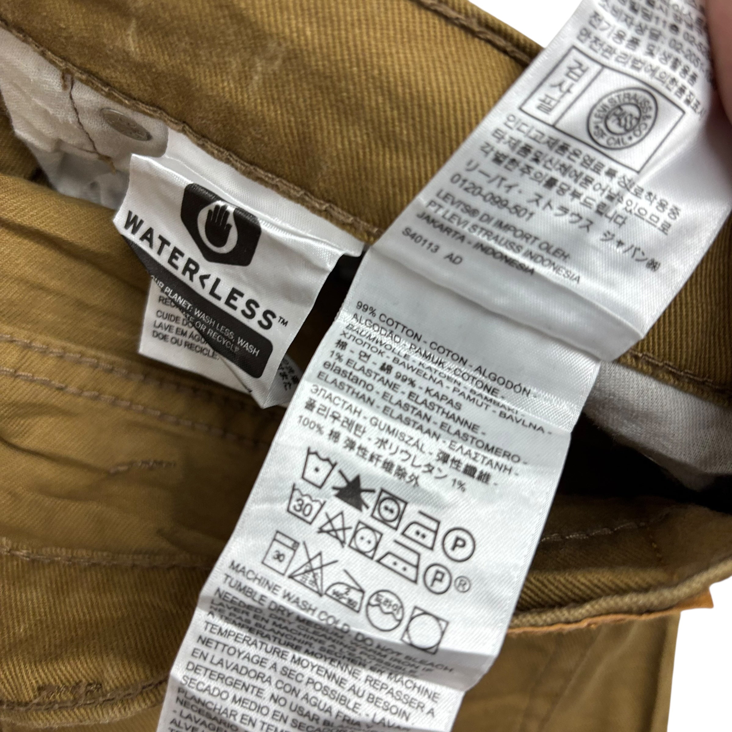 Levis 513 Jeans W38 L32 Mens Tan Slim Straight Fit Stretch Denim (E)