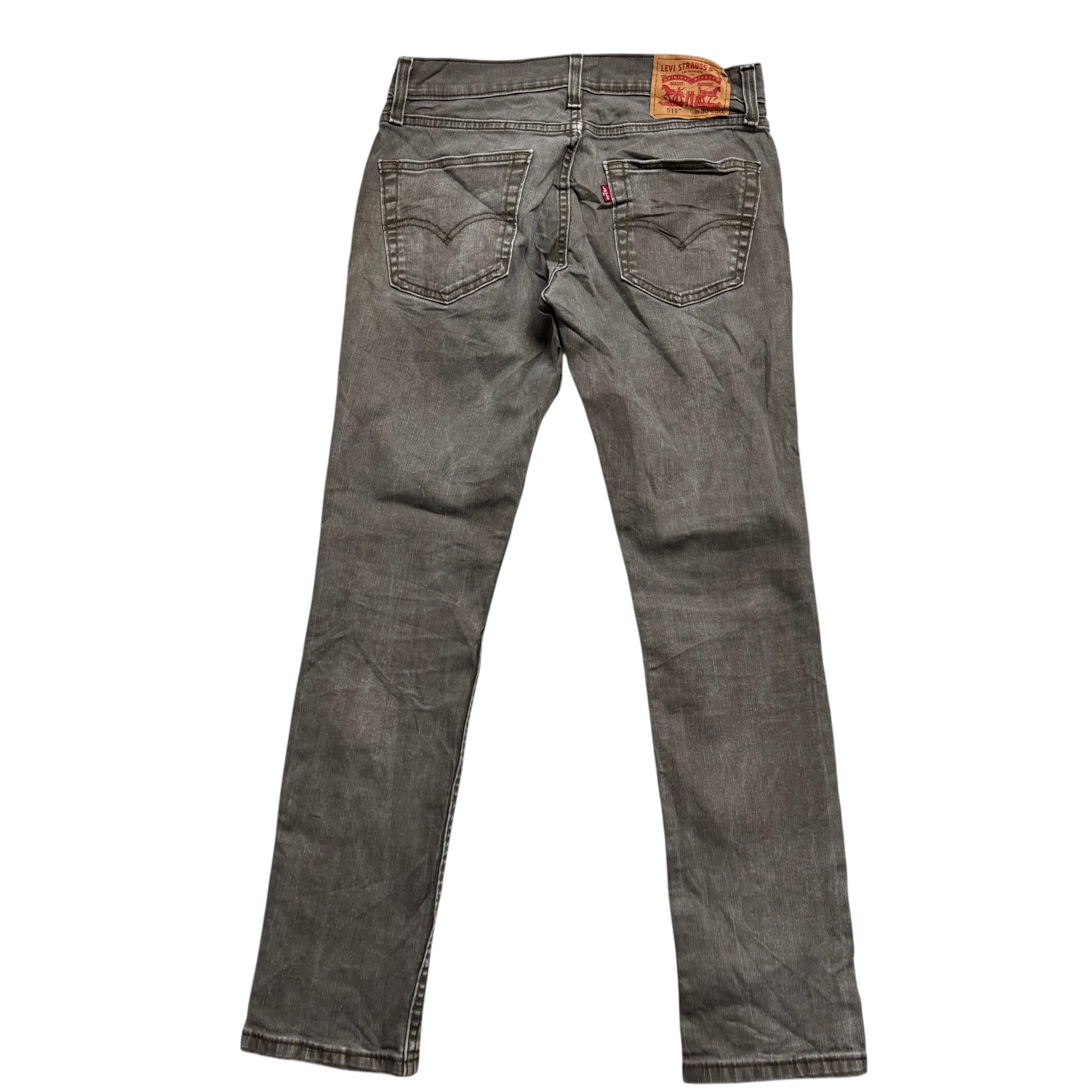 Levis 511 Jeans W30 L30 Mens Green Waxed Slim Fit Stretch Denim (E)