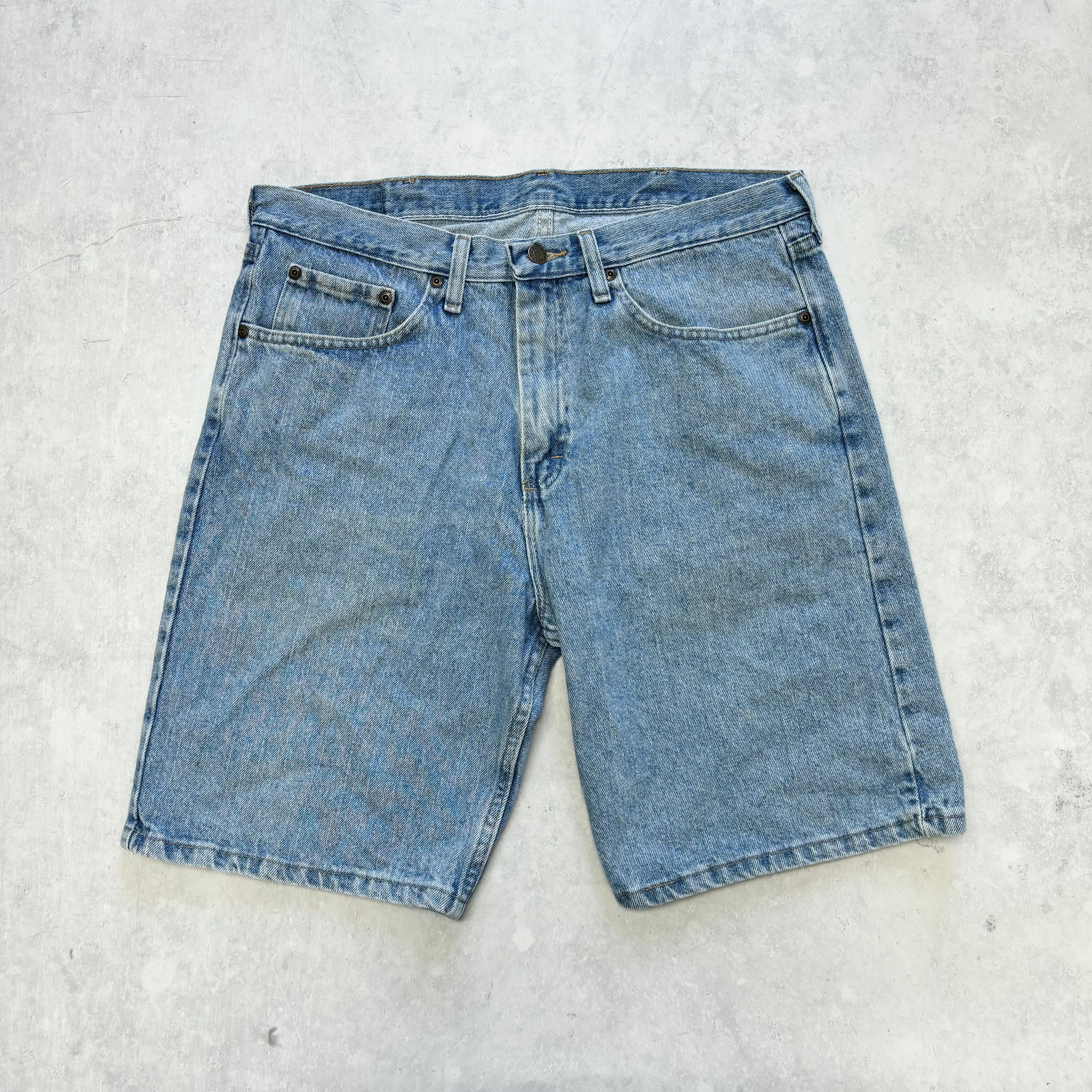 Vintage Wrangler Jorts W34 Mens Denim Shorts Light Blue Baggy Relaxed Fit