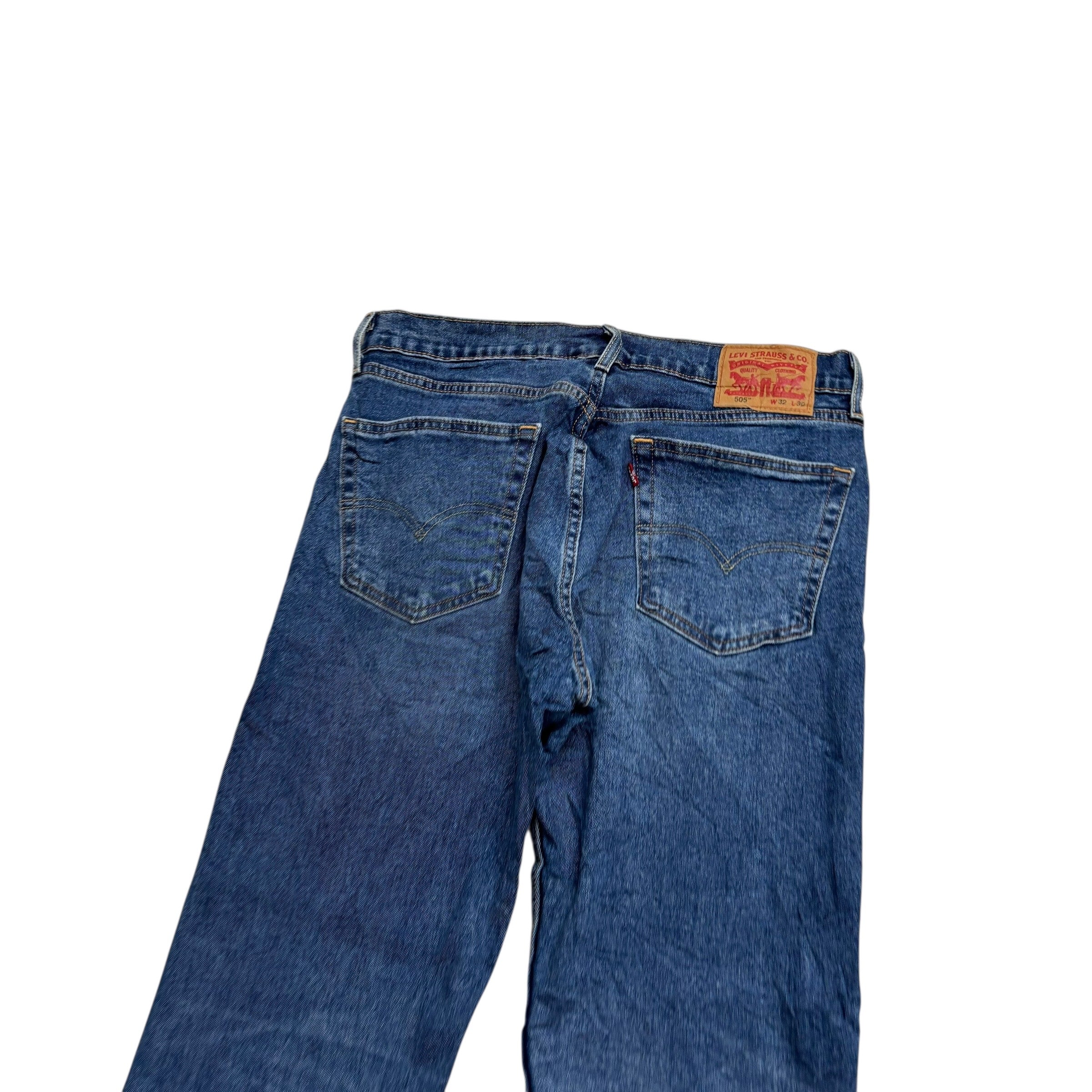 Levis 505 Jeans W32 L30 Mens Mid Blue Regular Straight Fit Stretch Denim (E)