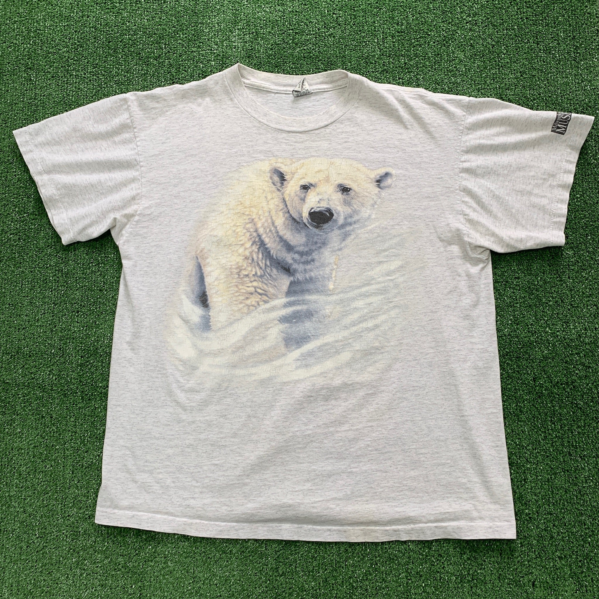 Vintage T Shirt Mens XL Grey Single Stitch Graphic Print 90s USA Polar Bear