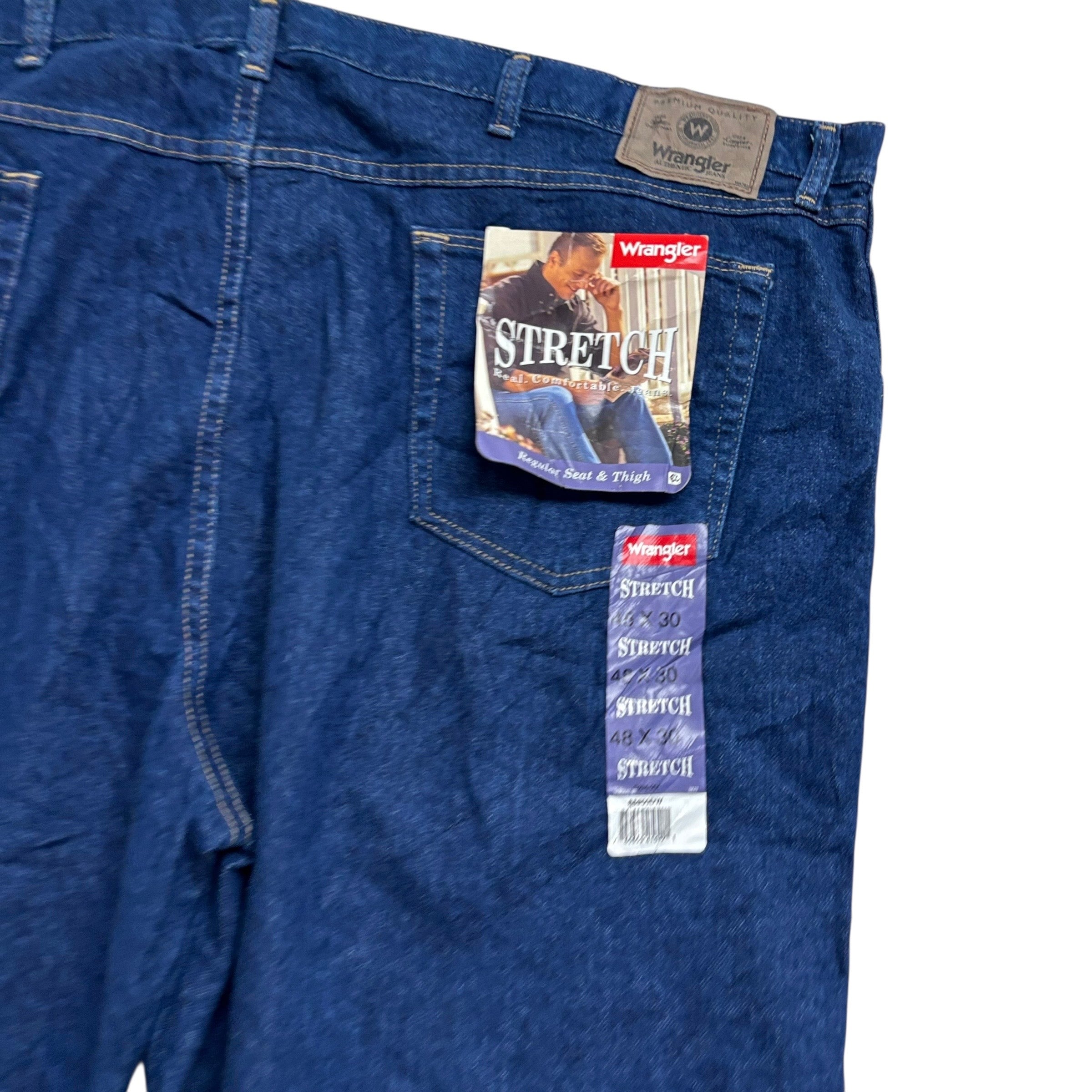 Wrangler Jeans W48 L30 Mens Dark Blue Regular Straight Fit Denim (E)
