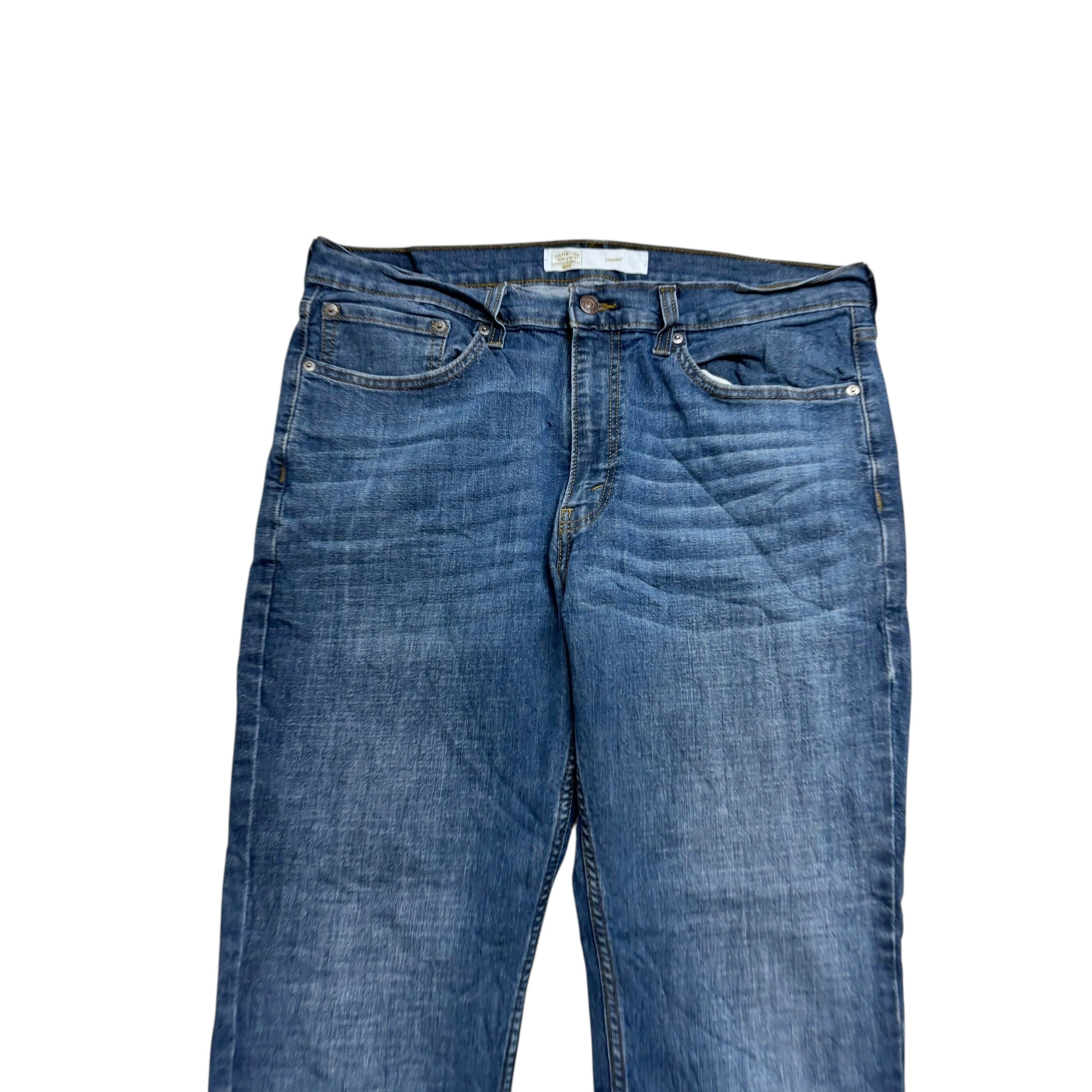 Levis Signature Jeans W36 L30 Mens Mid Blue Regular Straight Fit Stretch (E)