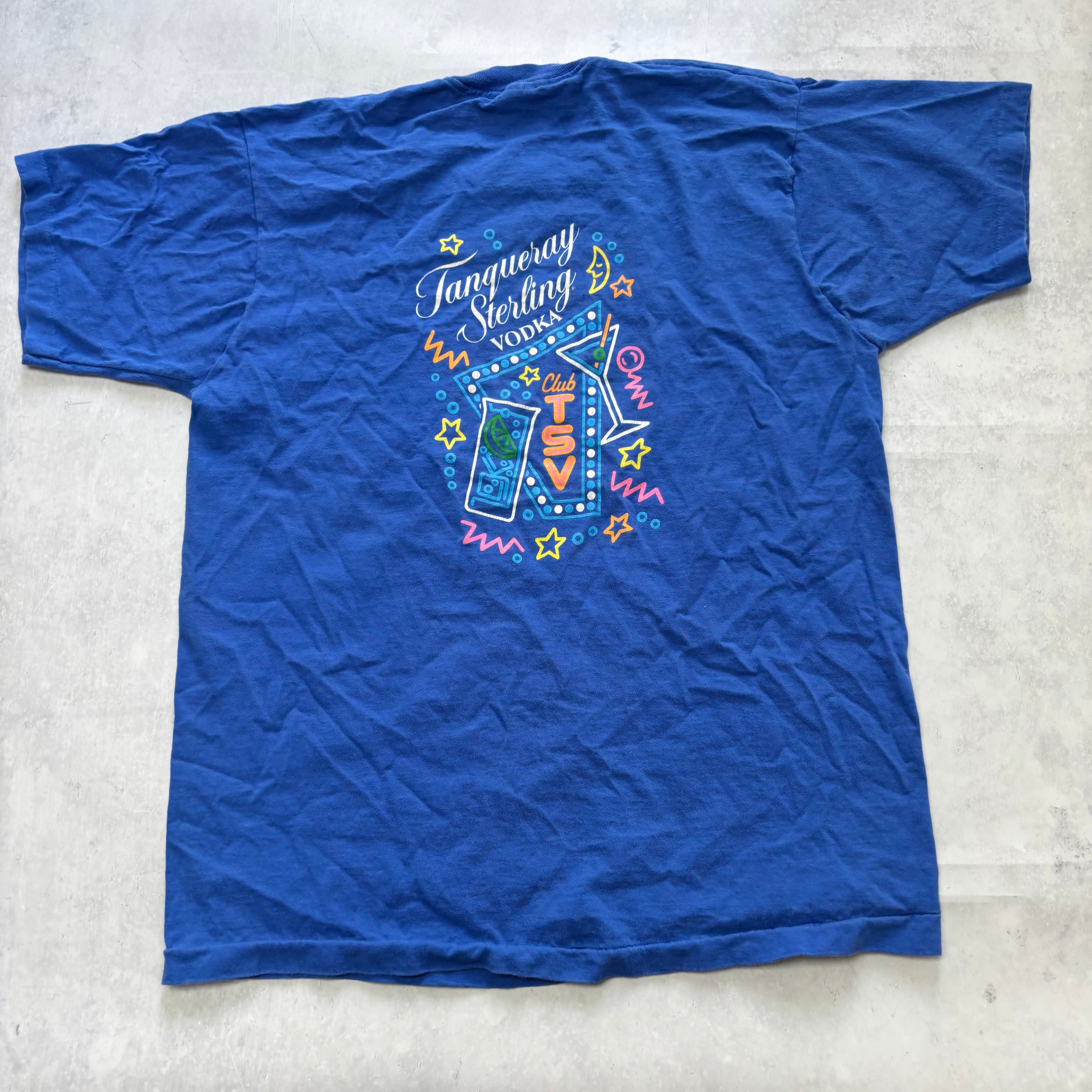 Vintage T Shirt Mens XL Blue Single Stitch Graphic Print 90s USA Vodka (E)