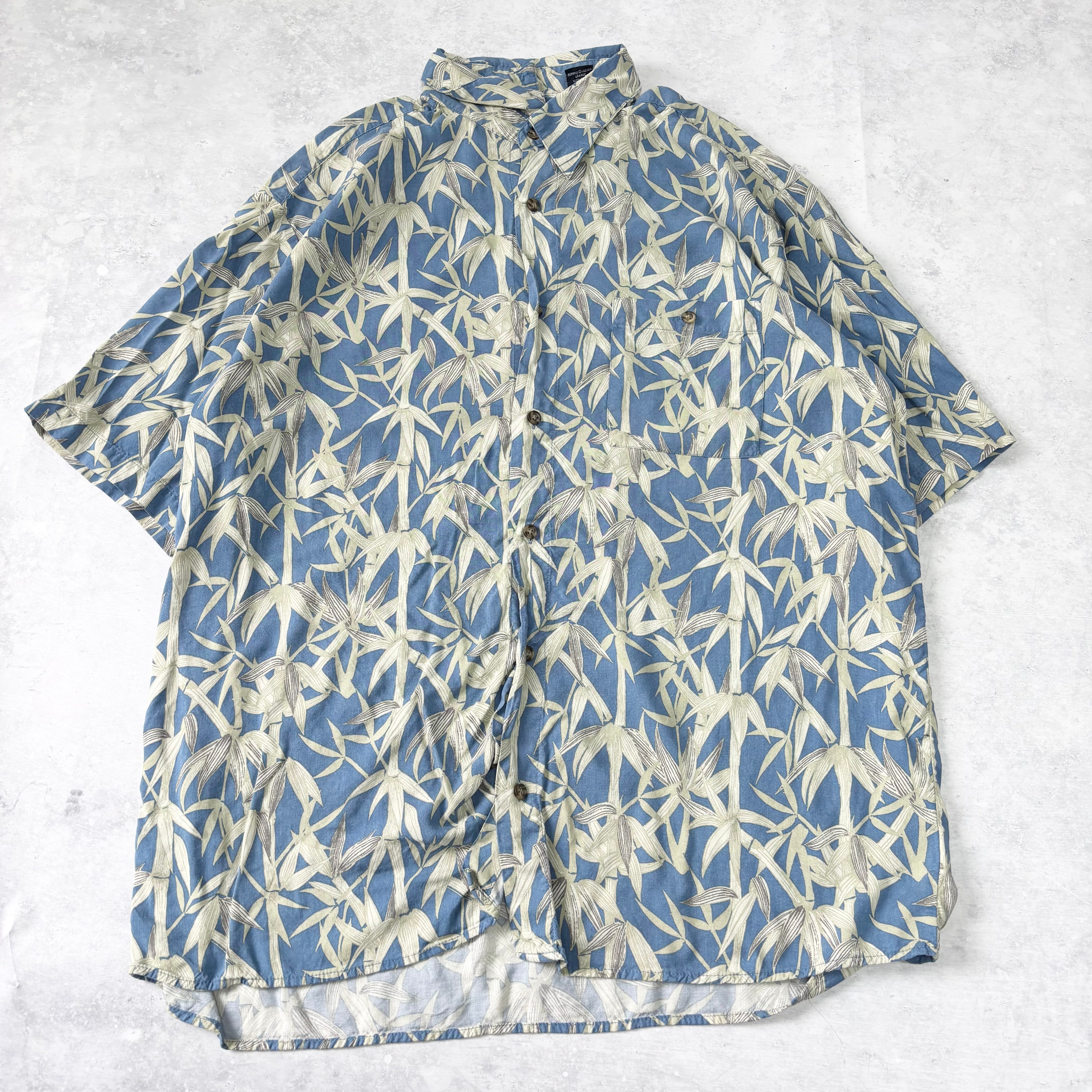 Vintage Hawaiian Shirt Mens Large Blue Short Sleeve Aloha Rayon (E)