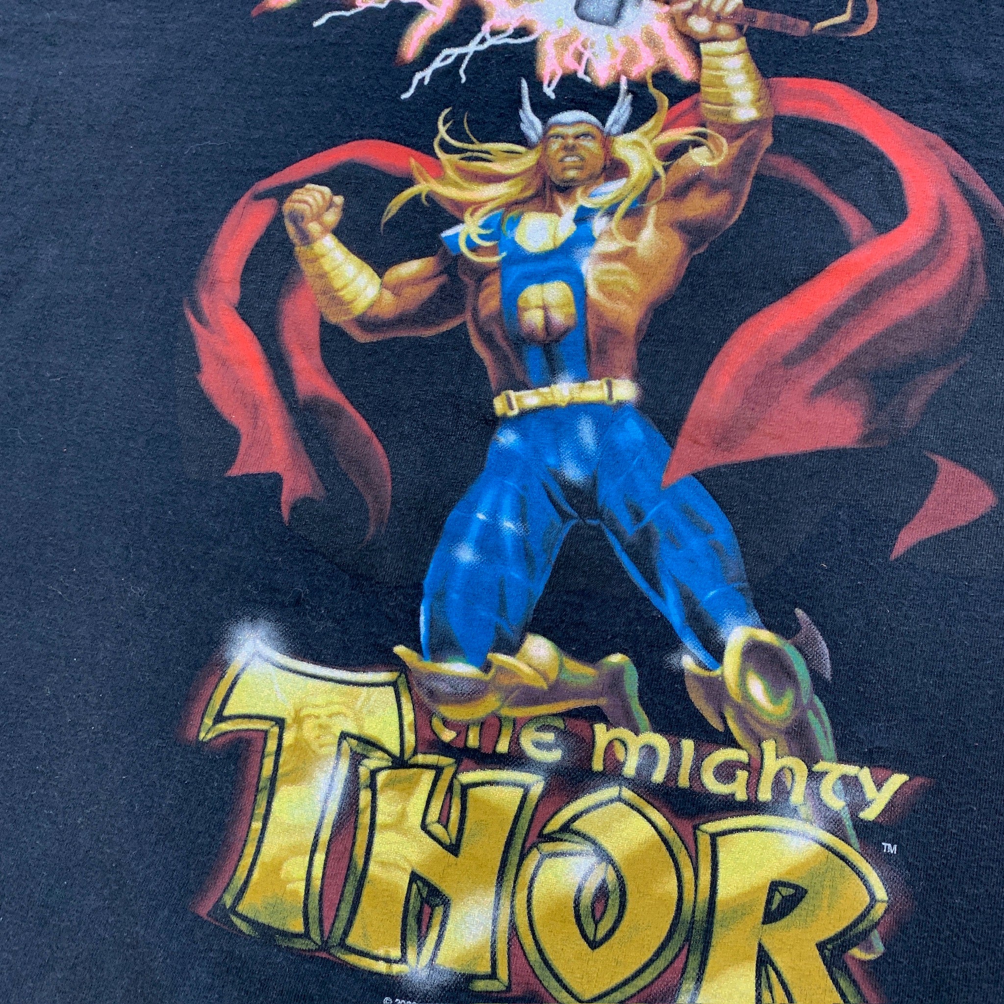 Vintage T Shirt Mens XL Black Marvel Mad Engine Mighty Thor Longsleeve 2002 Y2K