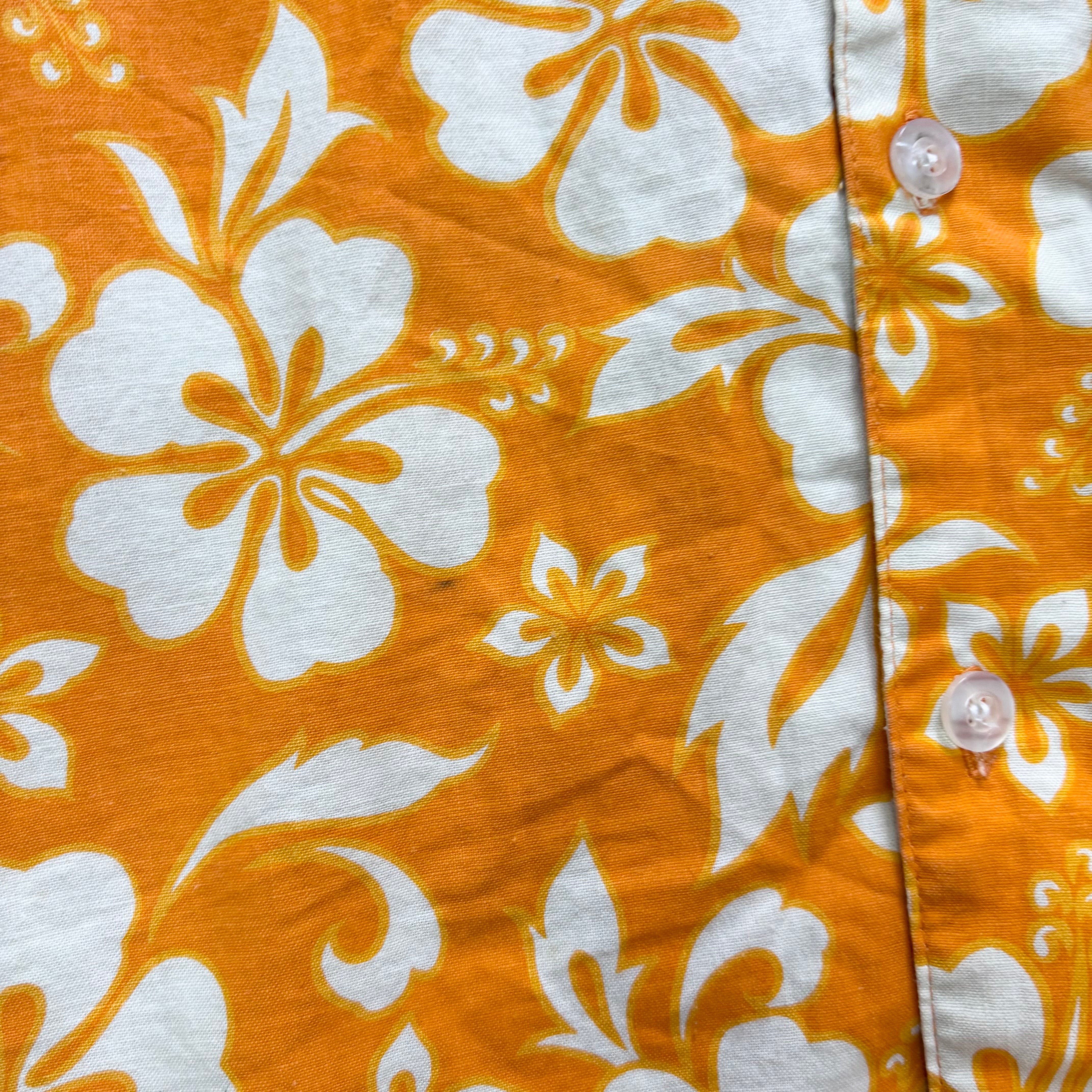 Vintage Hawaiian Shirt Mens XL Orange Floral Aloha Short Sleeve Cotton
