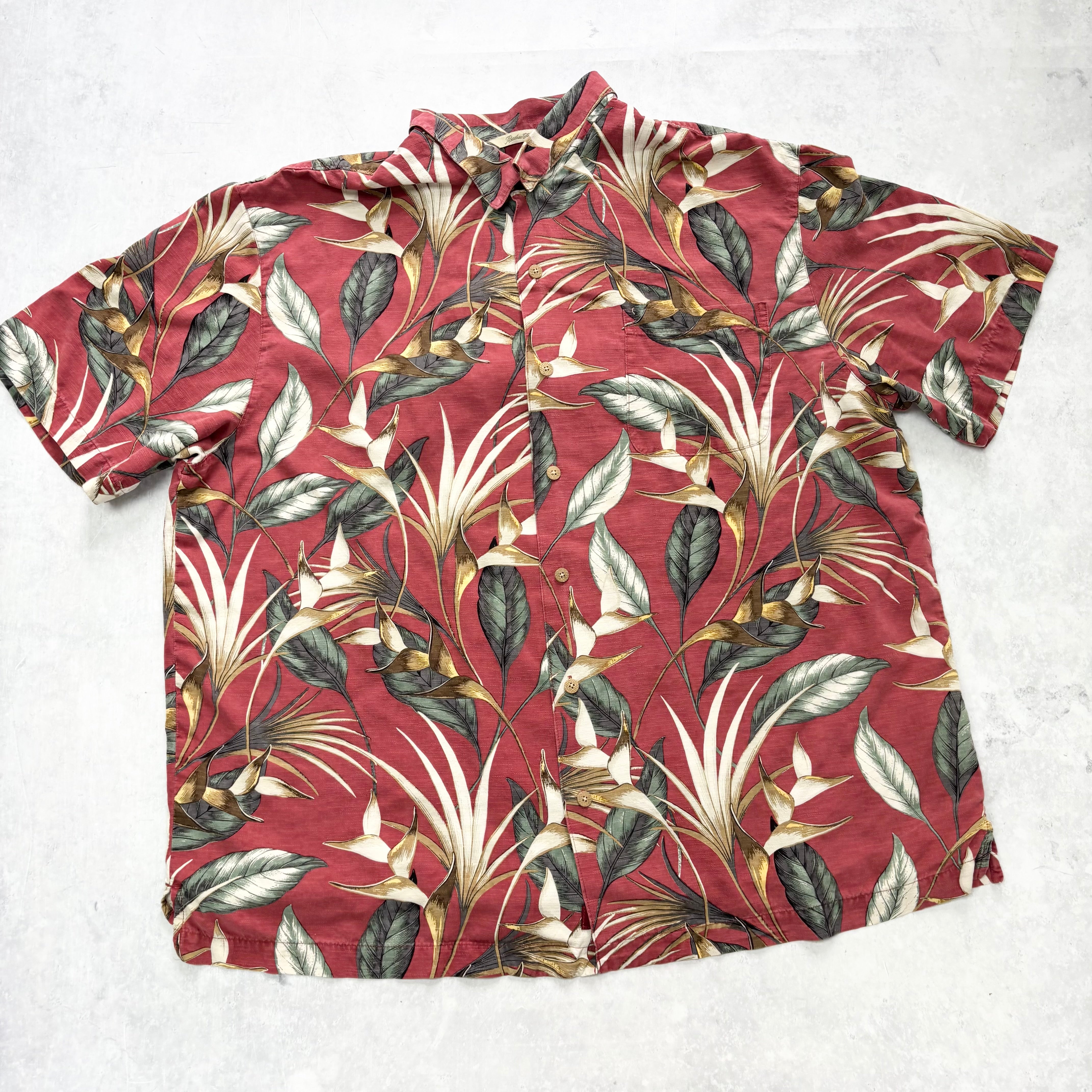 Hawaiian Shirt Mens XL Red Floral Aloha Short Sleeve Silk (E)