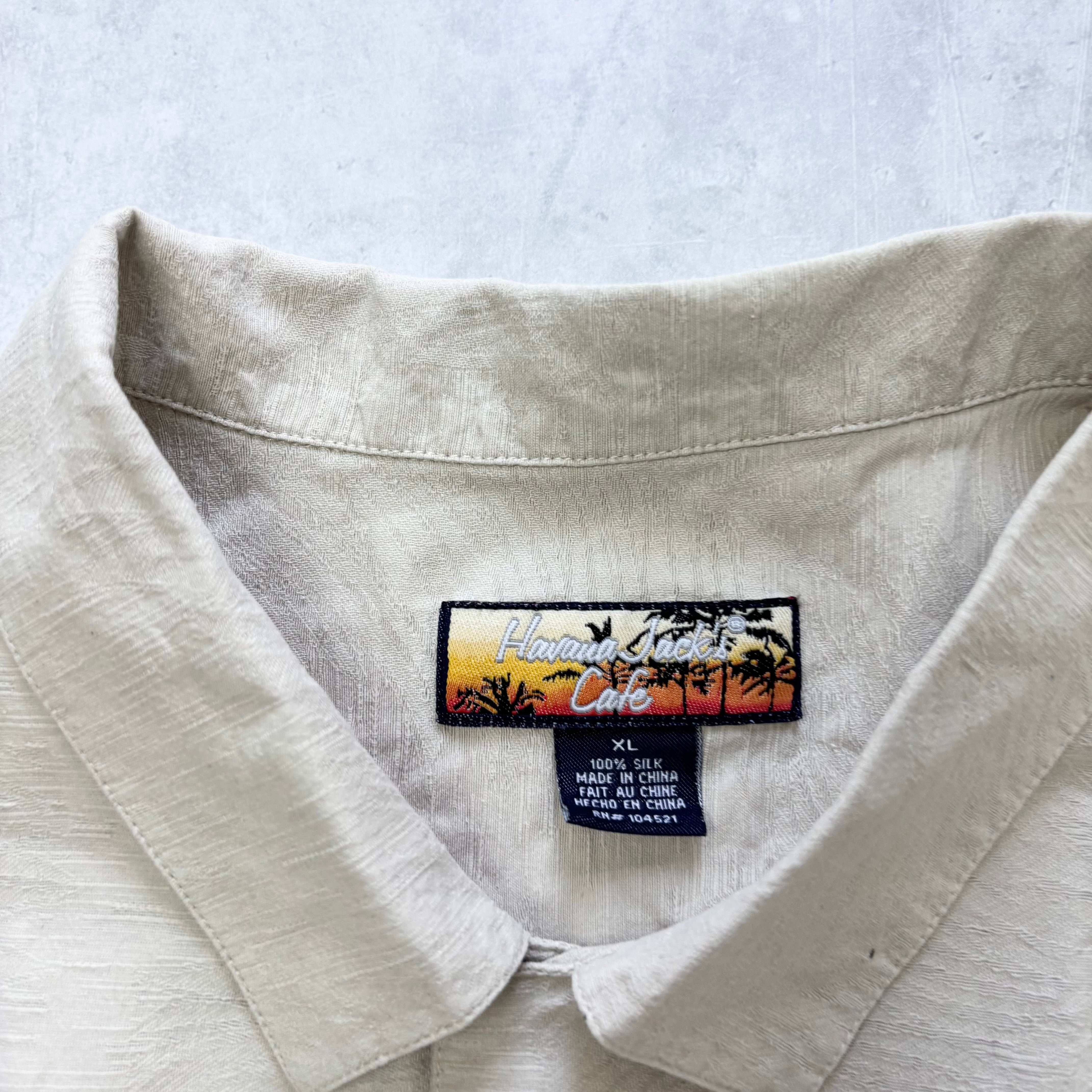 Vintage Hawaiian Shirt Mens Large Cream Silk Floral Aloha Short Sleeve (F)