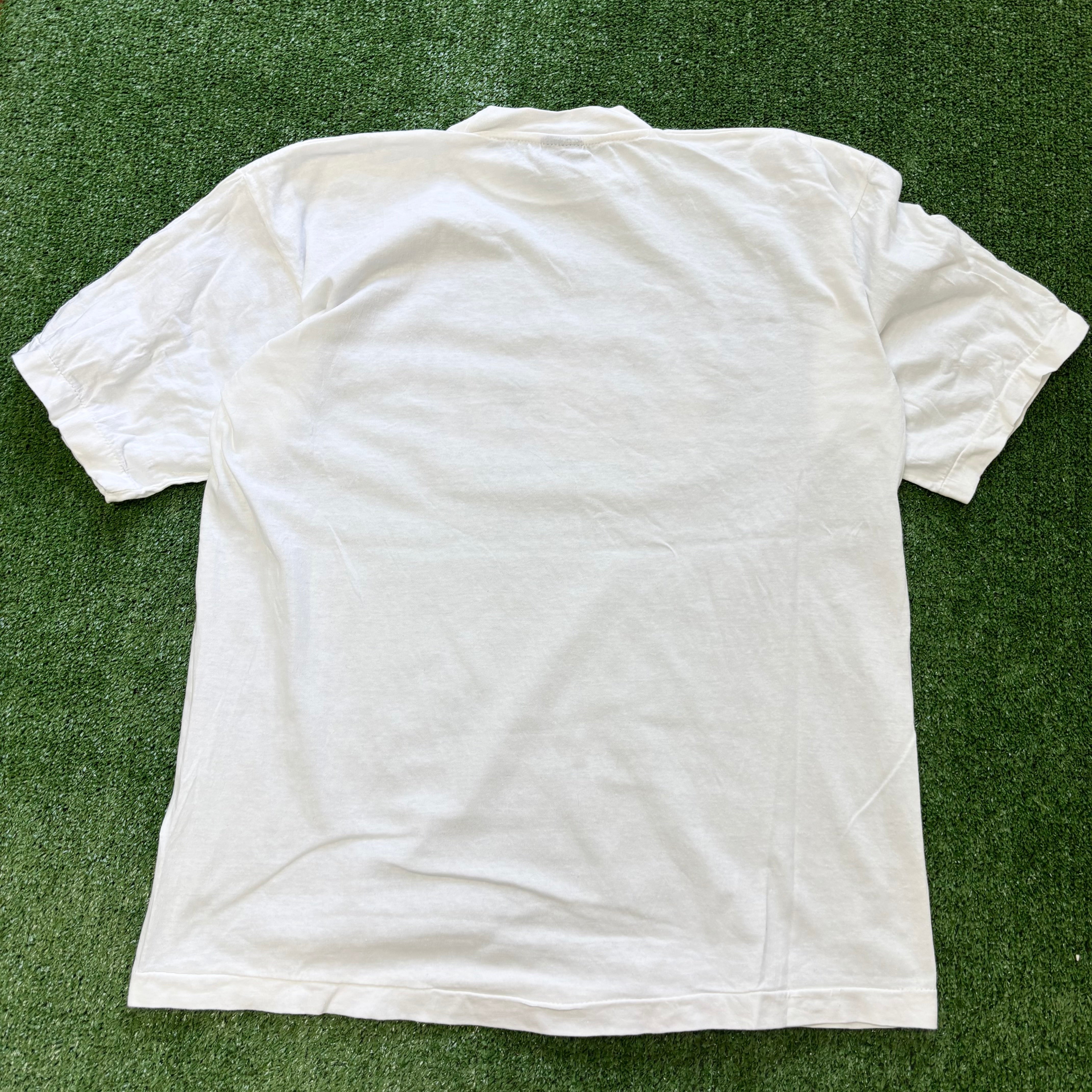Vintage T Shirt Mens Large White Single Stitch Graphic Print 90s USA (E)