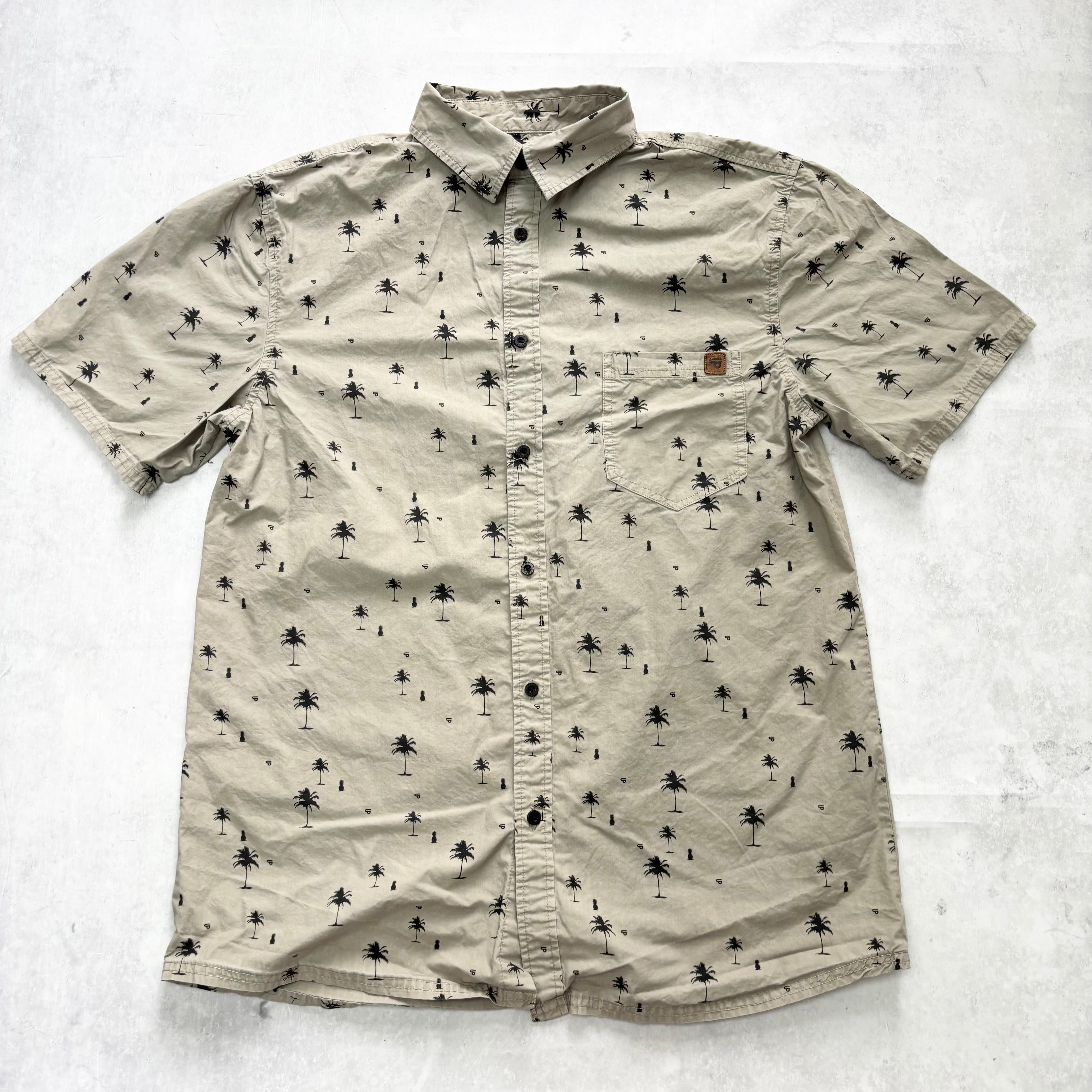 Hawaiian Shirt Mens Large Grey Floral Aloha Short Sleeve Cotton (E)
