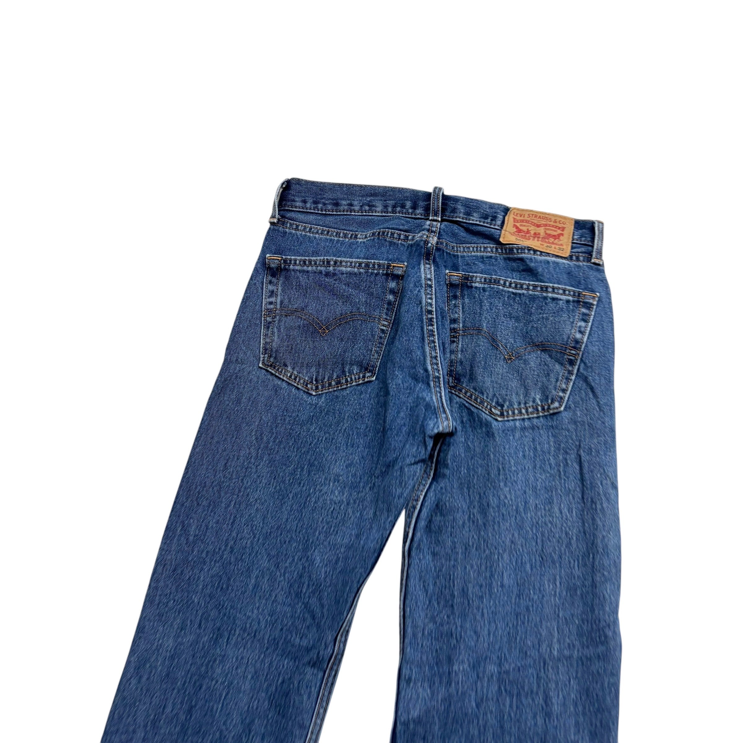 Levis 505 Jeans W30 L32 Mens Mid Blue Regular Straight Fit Denim (E)